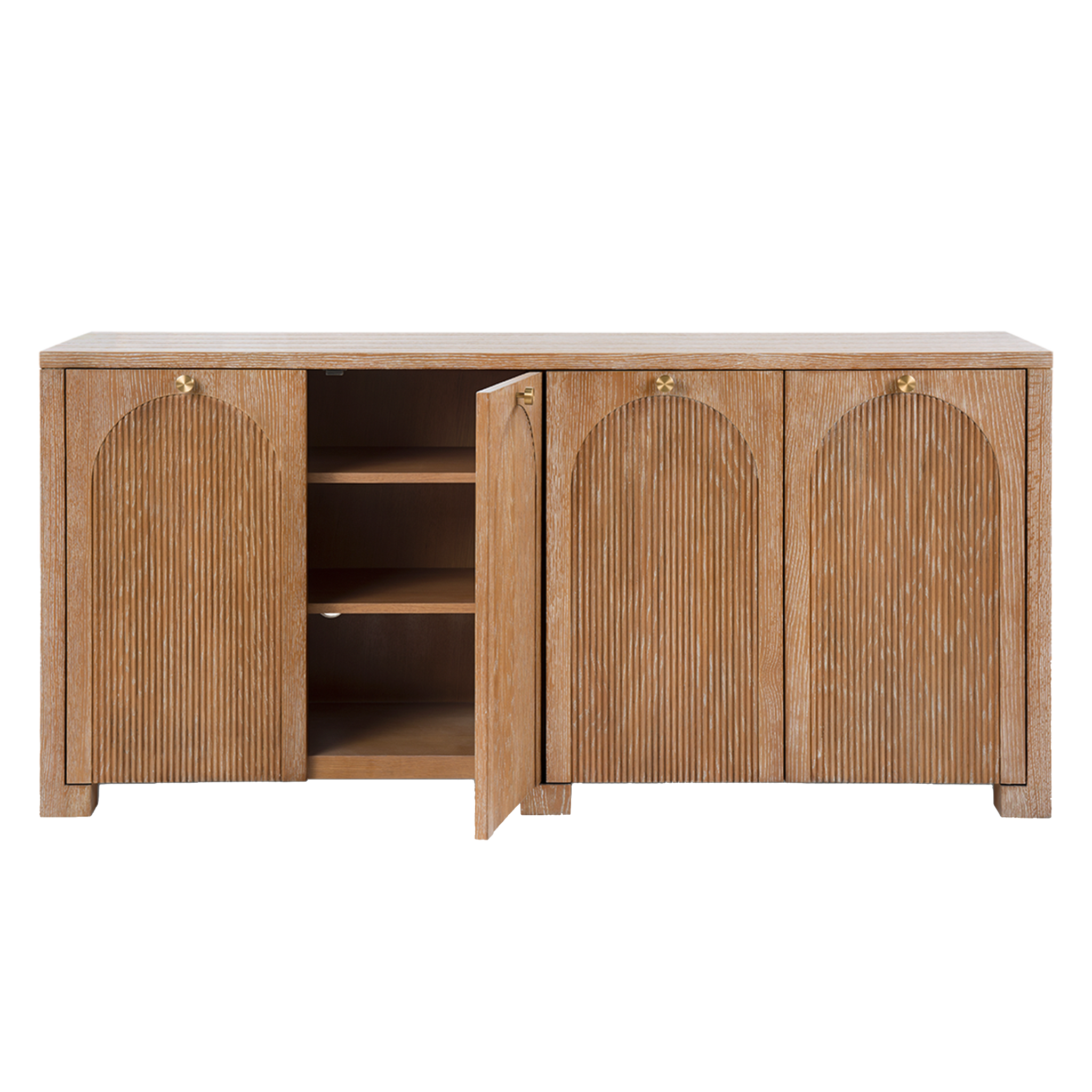 Arcadia 4-Door Soft Glow Oak Sideboard - Modern Buffet Cabinet for Dining Room Storage & Display | Perfect for Farmhouse, Rustic & Contemporary Home Decor