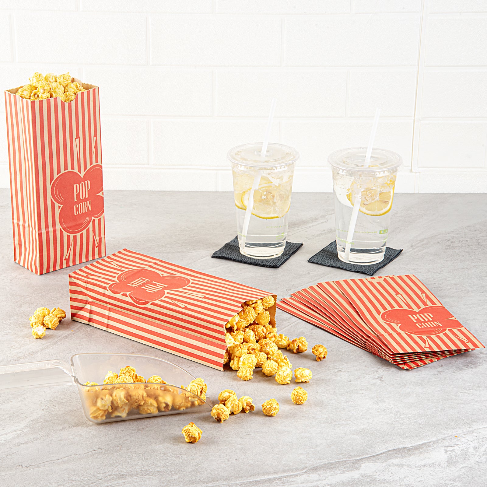 Bag Tek 2 oz Red & Kraft Paper Popcorn Bags - 5.25