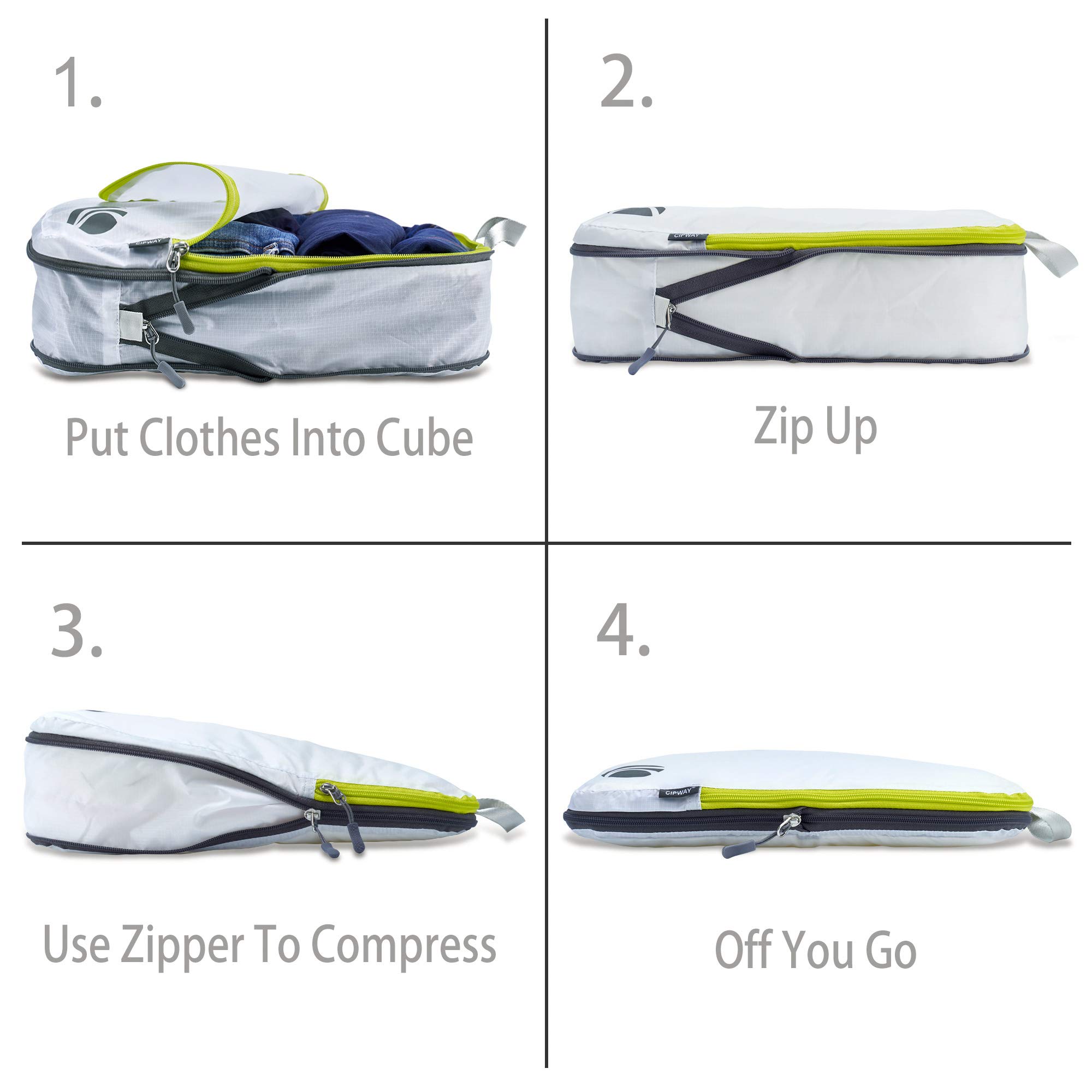 Cipway - 5 Set Ultralight Compression Packing Cubes for Travel, Luggage Organizer for Suitcase & Backpack (White) - Perfect for Weekend Trips, Business Travel & Vacation Packing