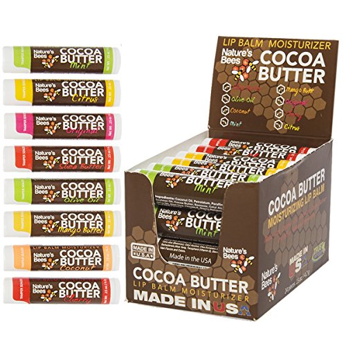 Nature's Bees 24-Pack Assorted Flavors Cocoa Butter Lip Balm Tubes - Natural Moisturizing Chapstick for Dry Lips | Perfect for Winter Care, Gifts & Travel Essentials