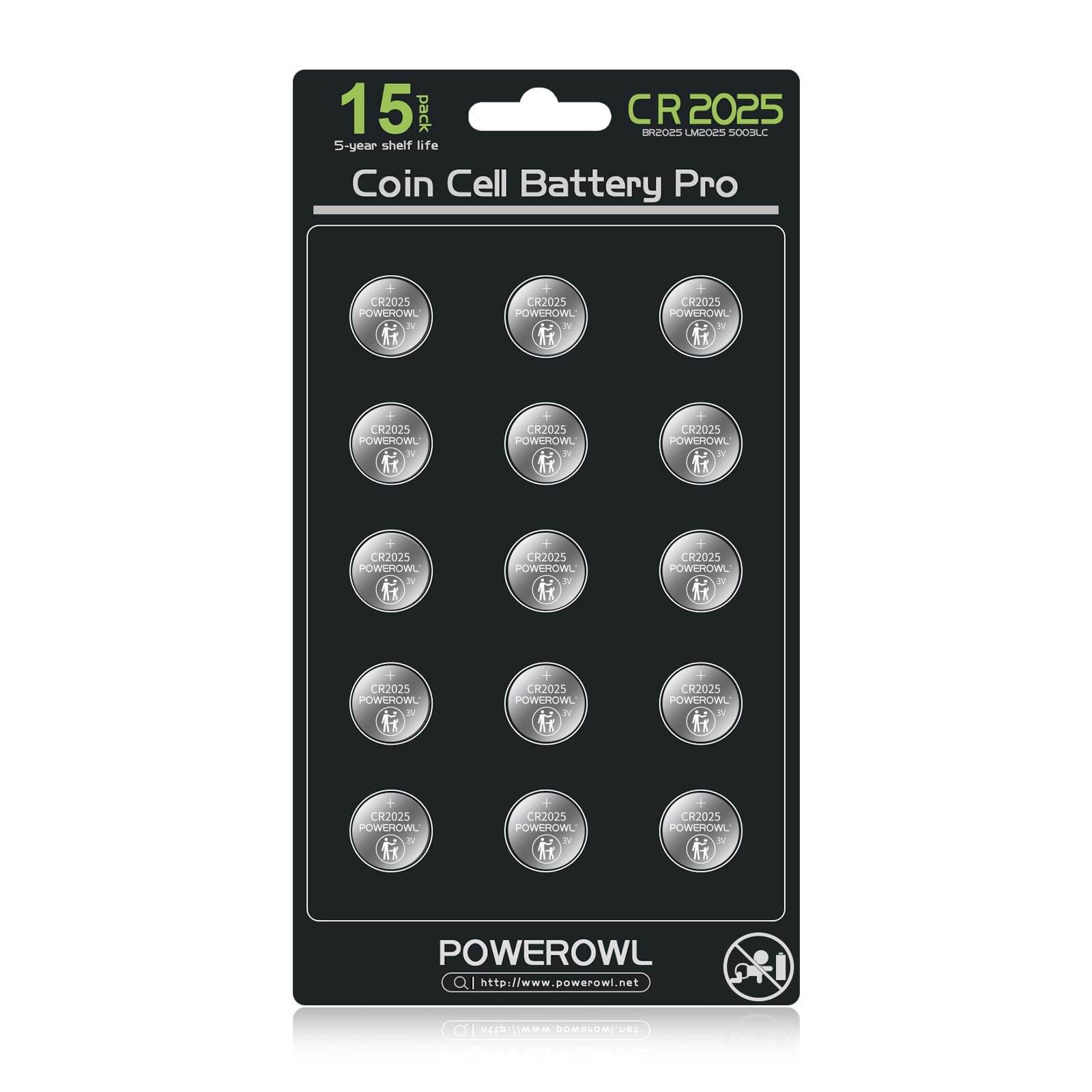 POWEROWL CR2025 Lithium Battery 15-Pack - 3V High Capacity Coin Cell Batteries with 10-Year Leak-Free Guarantee - Perfect for Watches, Calculators, Key Fobs & Medical Devices