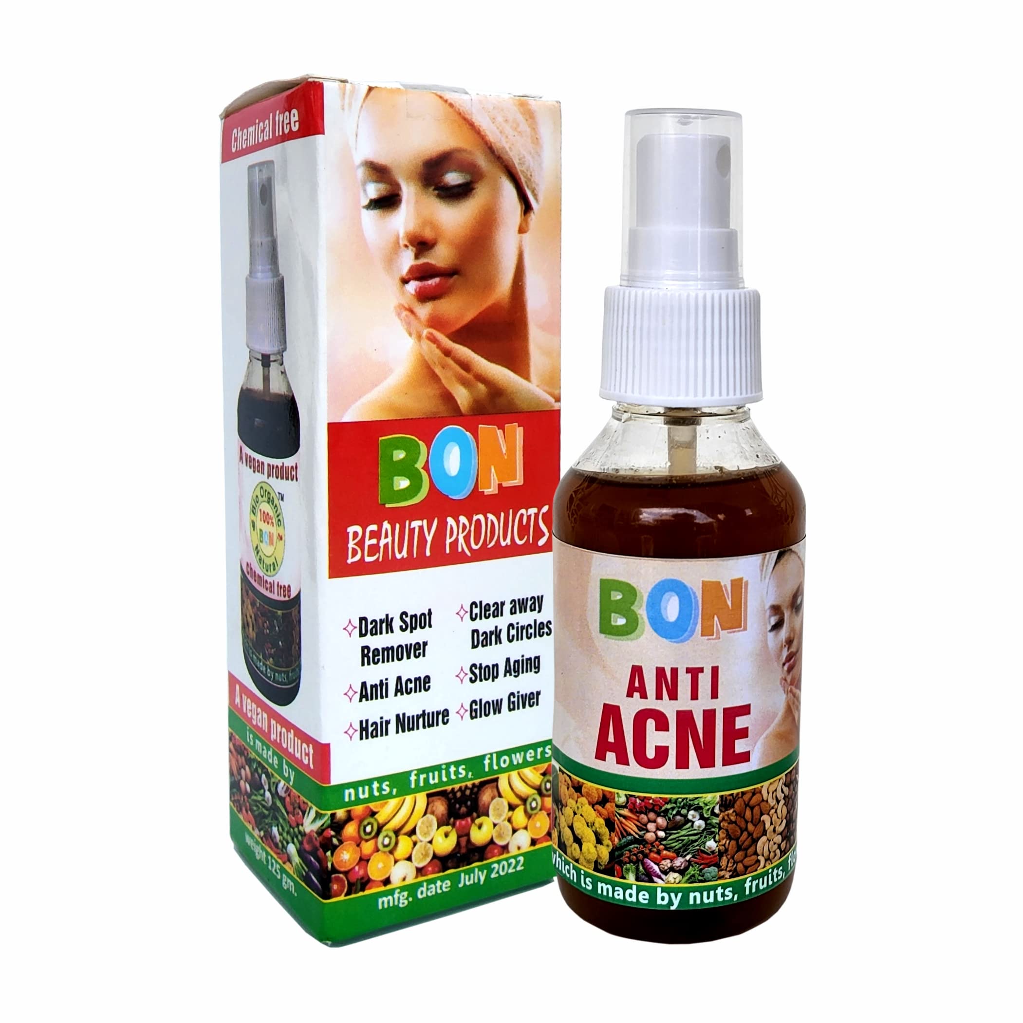 100% BON Bio Organic Natural Anti Acne Treatment - Chemical Free & Fragrance Free for Acne, Blackheads & Whiteheads | Vegan, Safe & Side Effect Free | Perfect for Daily Skincare & Sensitive Skin Care Routine