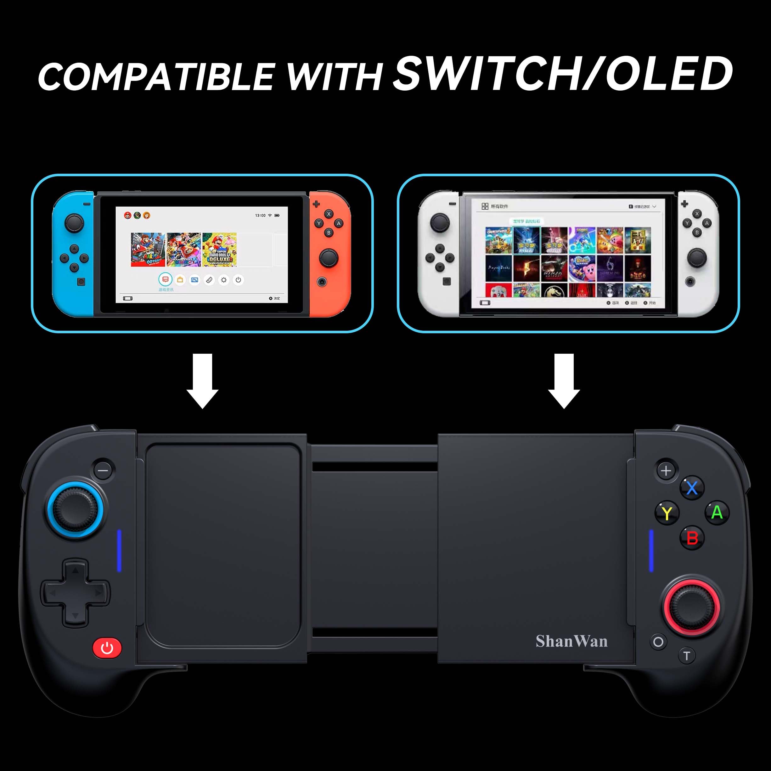 ShanWan Wireless Switch Controller - Ergonomic Joypad Replacement for Nintendo Switch OLED/iPhone/Android with Adjustable Turbo, Dual Vibration & 6-Axis Gyro | Perfect for Gaming, Streaming & Multiplayer Sessions