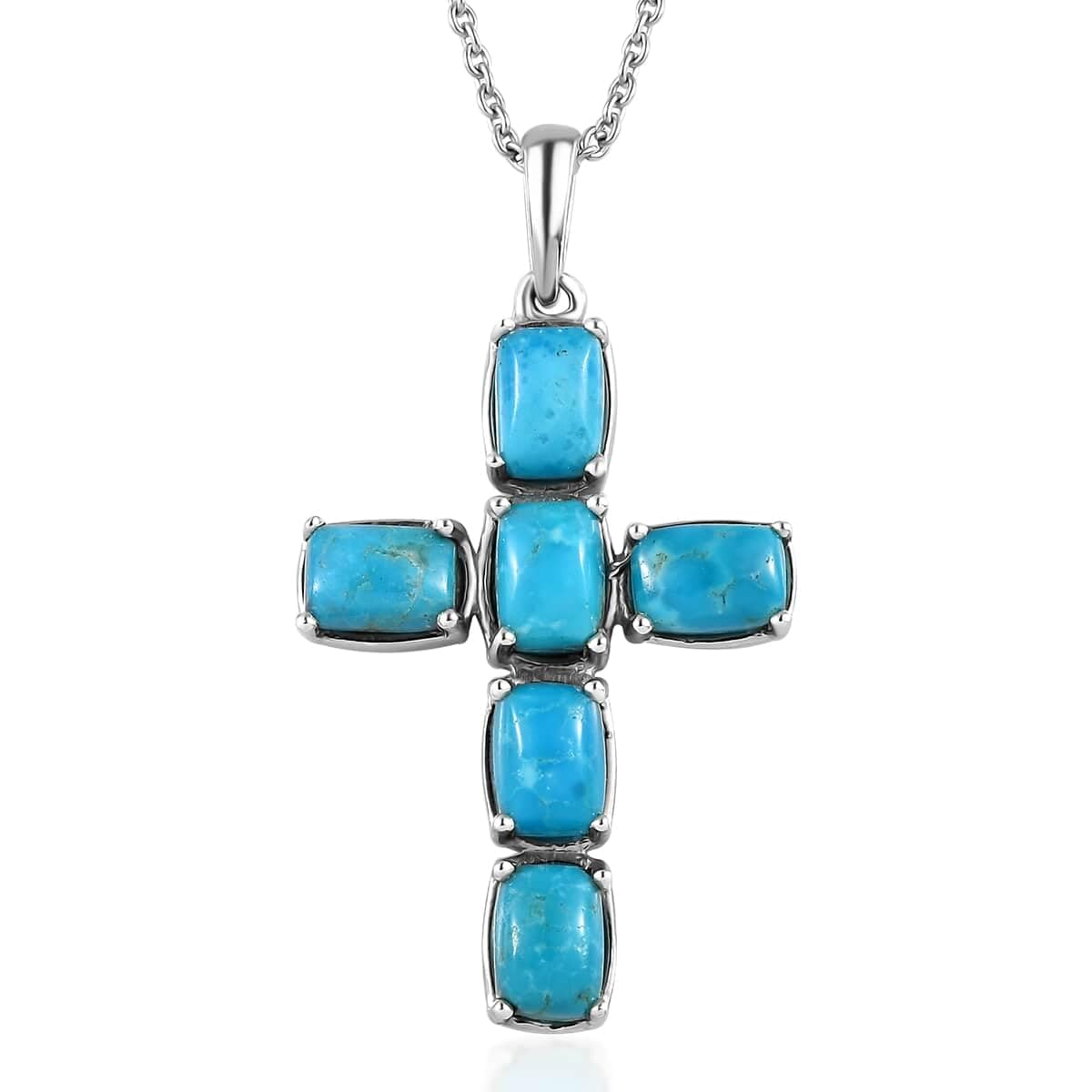 925 Sterling Silver Turquoise Cross Necklace for Women - Platinum Plated Religious Jewelry - 20