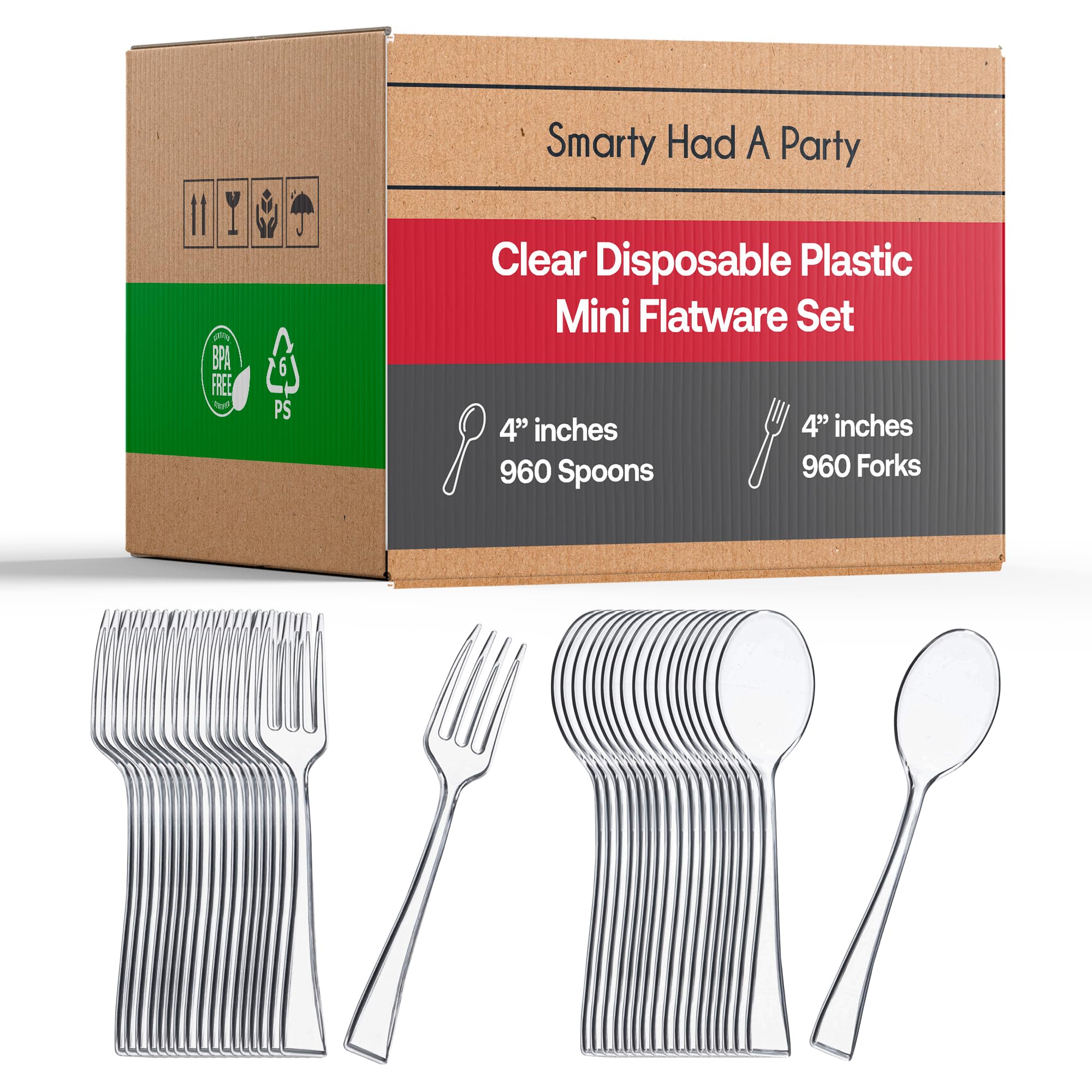 Premium Clear Plastic Dessert Cutlery Set - 960 Disposable Mini Spoons & 960 Forks - Heavy Duty Bulk Flatware for Birthday Parties, Weddings, Catering & Special Events - Perfect for Dessert Tables, Buffets & Large Gatherings