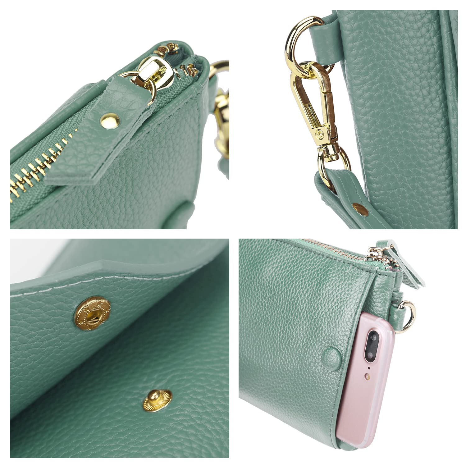 YALUXE Genuine Leather Wristlet Handbag for Women - Slim Envelope Style Phone Purse with Card Slots & RFID Protection | Perfect as Clutch Wallet for Parties, Travel and Everyday Use
