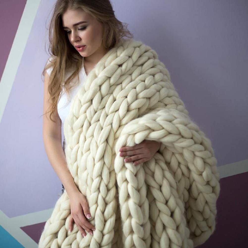 Handmade Chunky Knit Merino Wool Blanket - Extra Large 47