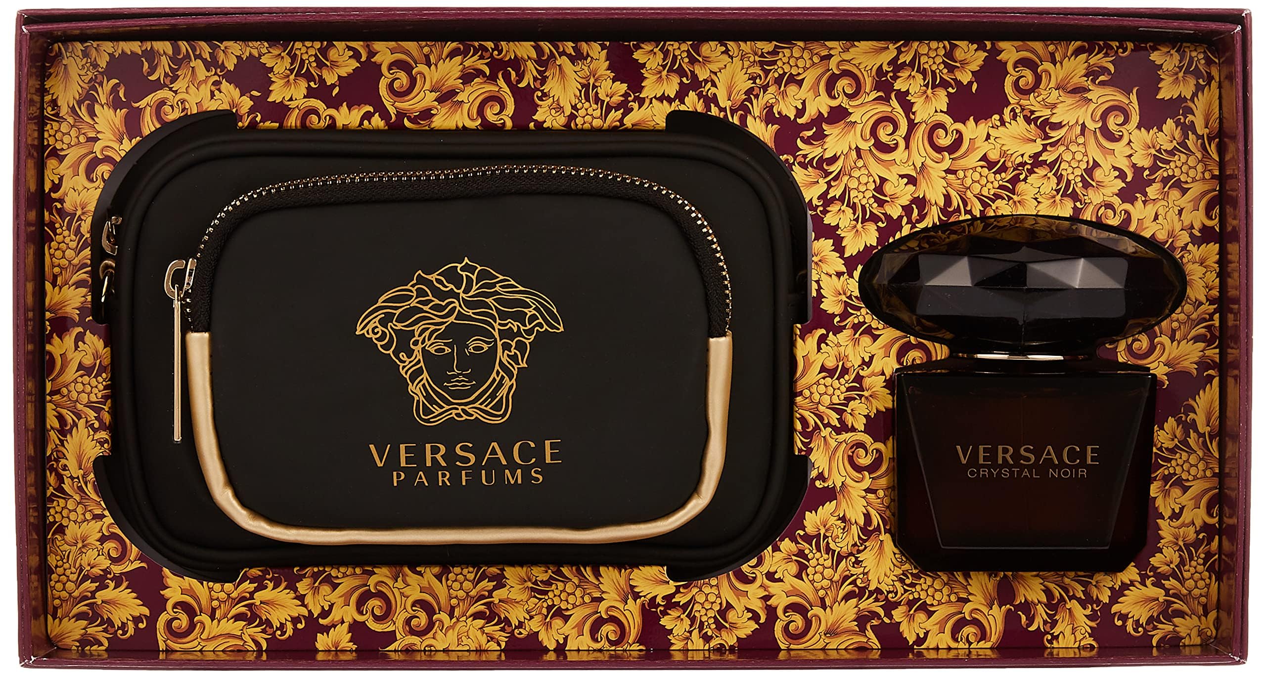 Versace Crystal Noir 4-Piece Gift Set for Women - Eau de Parfum, Body Lotion & Purse | Luxury Fragrance Gift Set for Her | Perfect for Birthday, Anniversary & Special Occasions