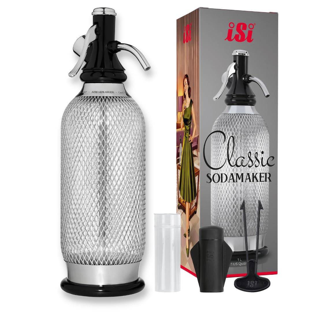 iSi North America Classic Sodamaker - 1 Quart Stainless Steel Carbonation System for Sparkling Water, Fresh Beverages & Cocktails | Portable Professional Soda Maker for Home, Restaurant & Bar Use | Perfect for Parties, Events & Daily Refreshment