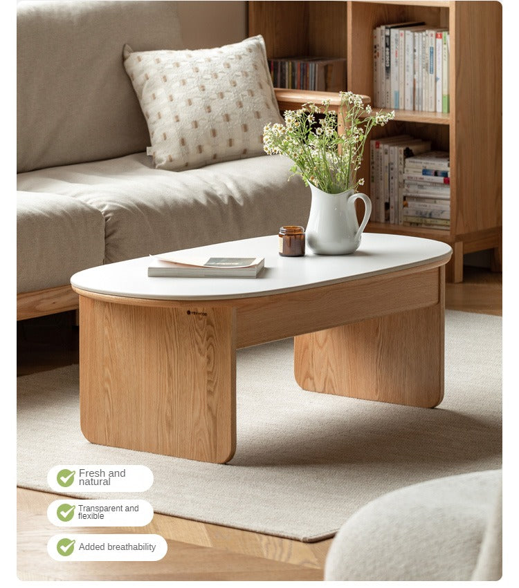 Solid Oak Wood Coffee Table with Storage - Rustic Living Room Furniture for Home Decor, Books, and Remote Control Organization