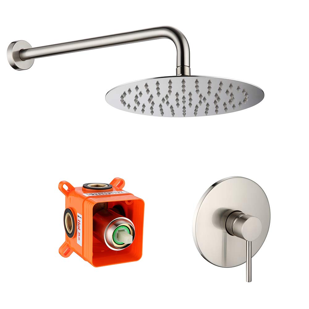TEEKIA 8 Inch High Pressure Shower Head System - Wall Mounted Brass Shower Faucet Set with Brushed Nickel Finish & Mounting Accessories | Perfect for Bathroom Renovation, Modern Home & Spa-Like Shower Experience