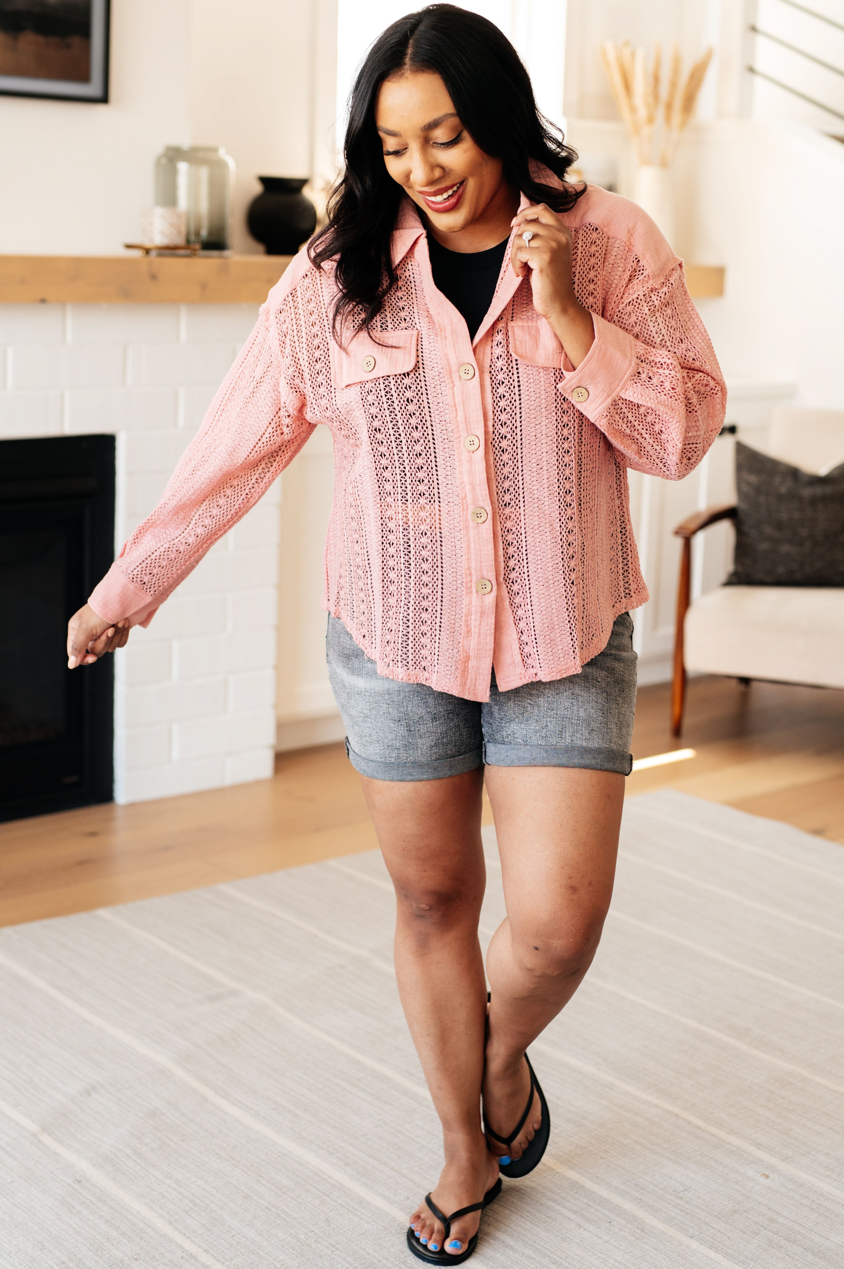 Elegant Rose Lace Button Down Blouse for Women - Perfect for Office, Date Night & Special Occasions