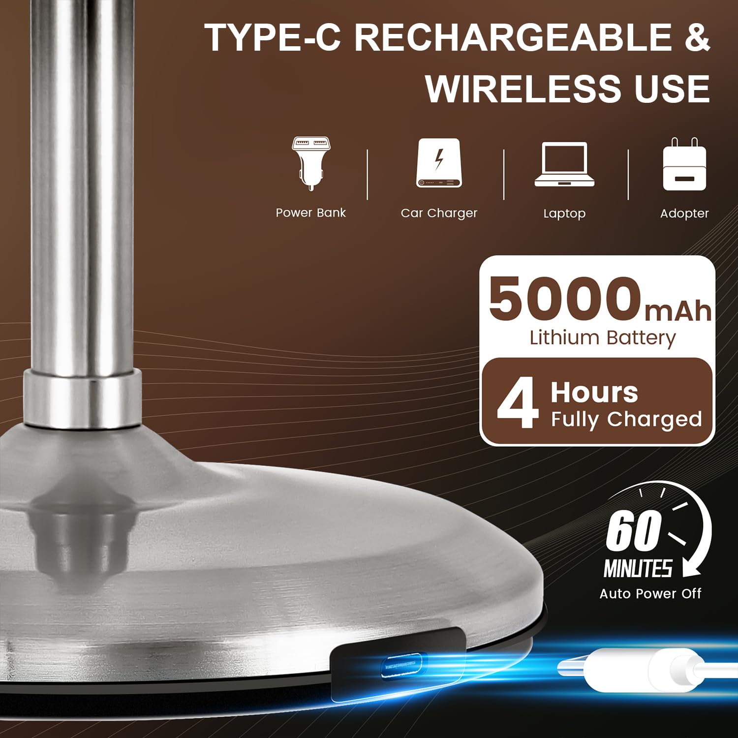 VESAUR 15X Magnifying Mirror with LED Light - 9 Inch Large Rechargeable Makeup Mirror (5000mAh Battery) - 3-Level Dimmable Touch Control, 360° Swivel & Detachable Design - Perfect for Travel, Vanity, Bathroom & Gift Giving - Nickel Finish
