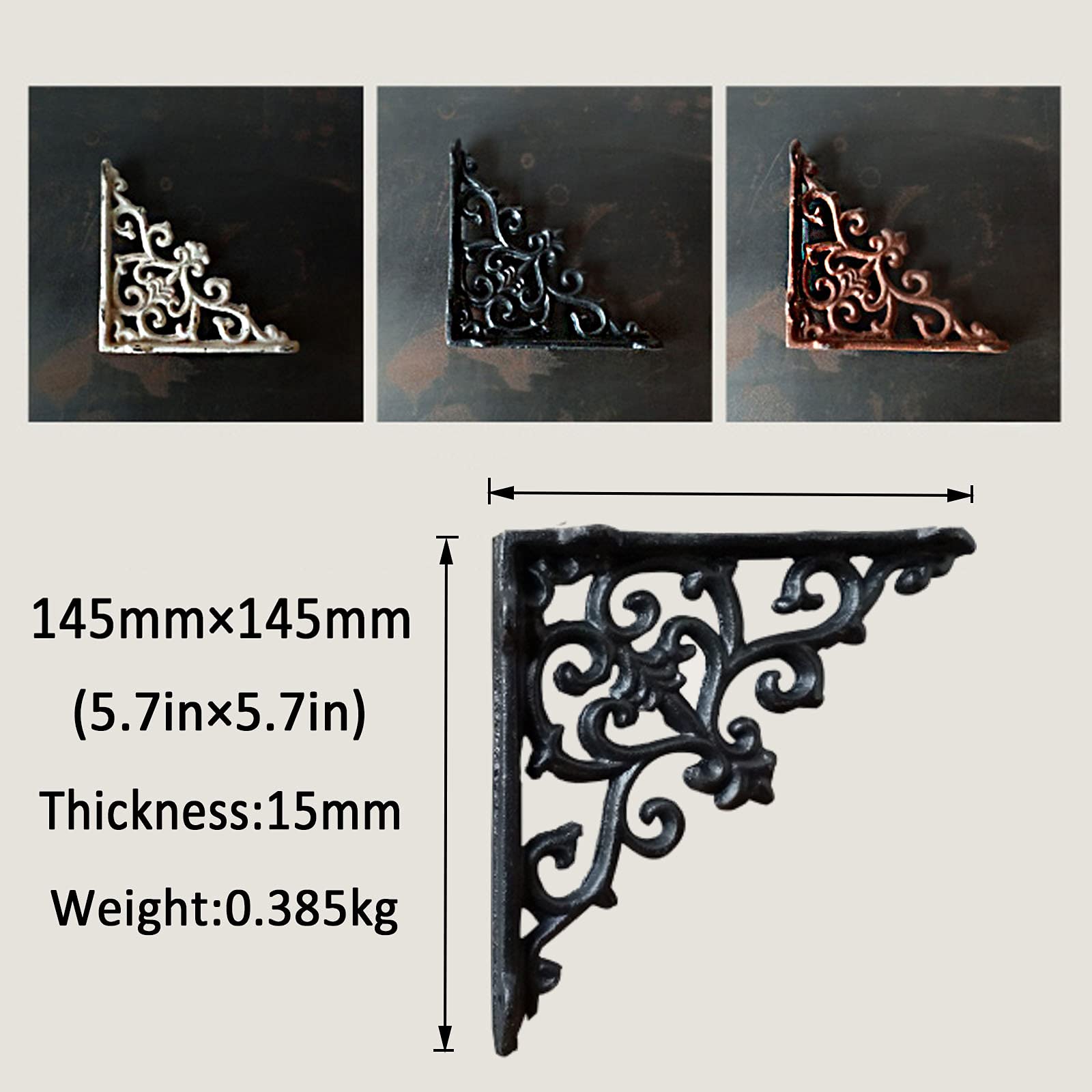2PCS Heavy Duty Floating Shelf Brackets 5.7 Inch - Rustic Cast Iron Wall Mounted Shelf Supports 90 Degree Angle Brackets for Kitchen, Bathroom, Living Room, Office Shelving