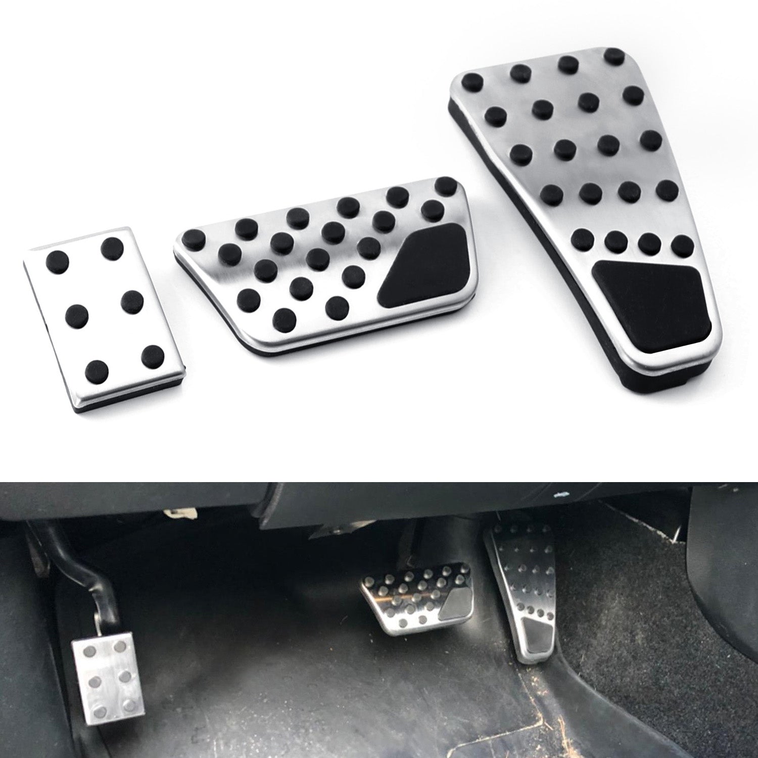 3-Piece Silver Track Design Foot Pedal Cover for 2009-2018 Gen4 Dodge RAM 1500/2500/3500 - Heavy Duty Protection & Style Upgrade for Off-Road & Daily Driving