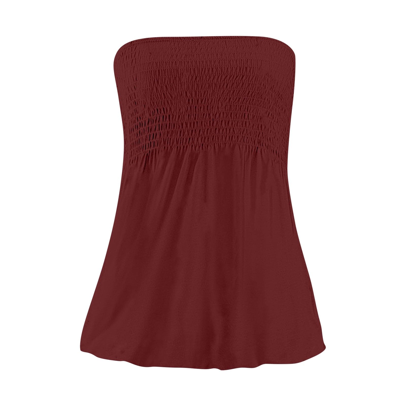 Women's Strapless Bandeau Tank Top - Sleeveless Backless Tube Top with Pleated Design for Summer Casual Wear | Perfect for Beach, Vacation, and Holiday Outfits