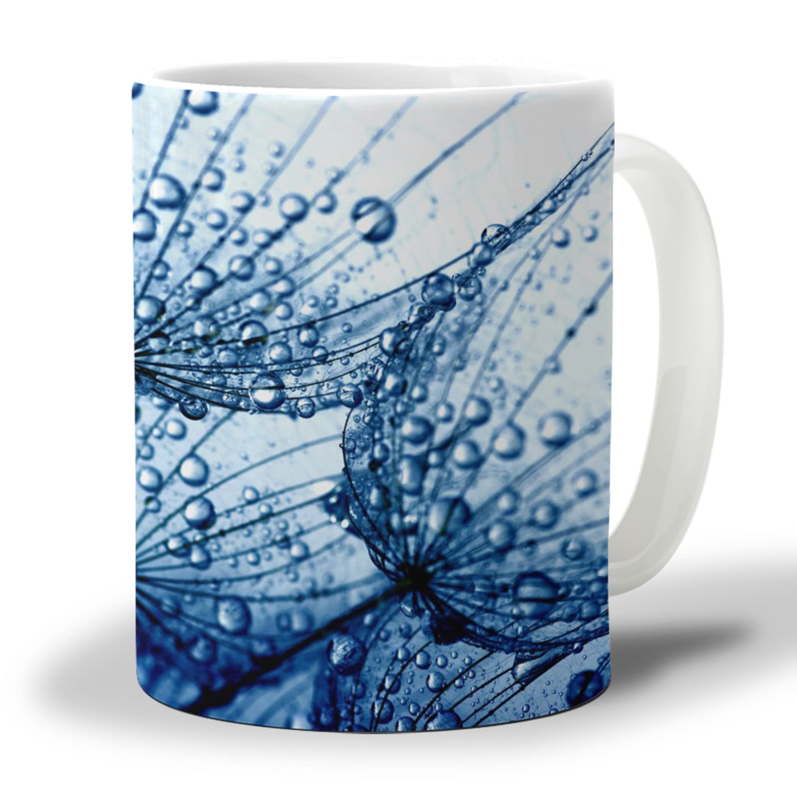 Blue Dandelion Flower Coffee Mug - Ceramic Tea Cup for Hot Chocolate & Cocoa, Microwave & Dishwasher Safe - Perfect for Office, Home & Gifts (Abstract Art Design)