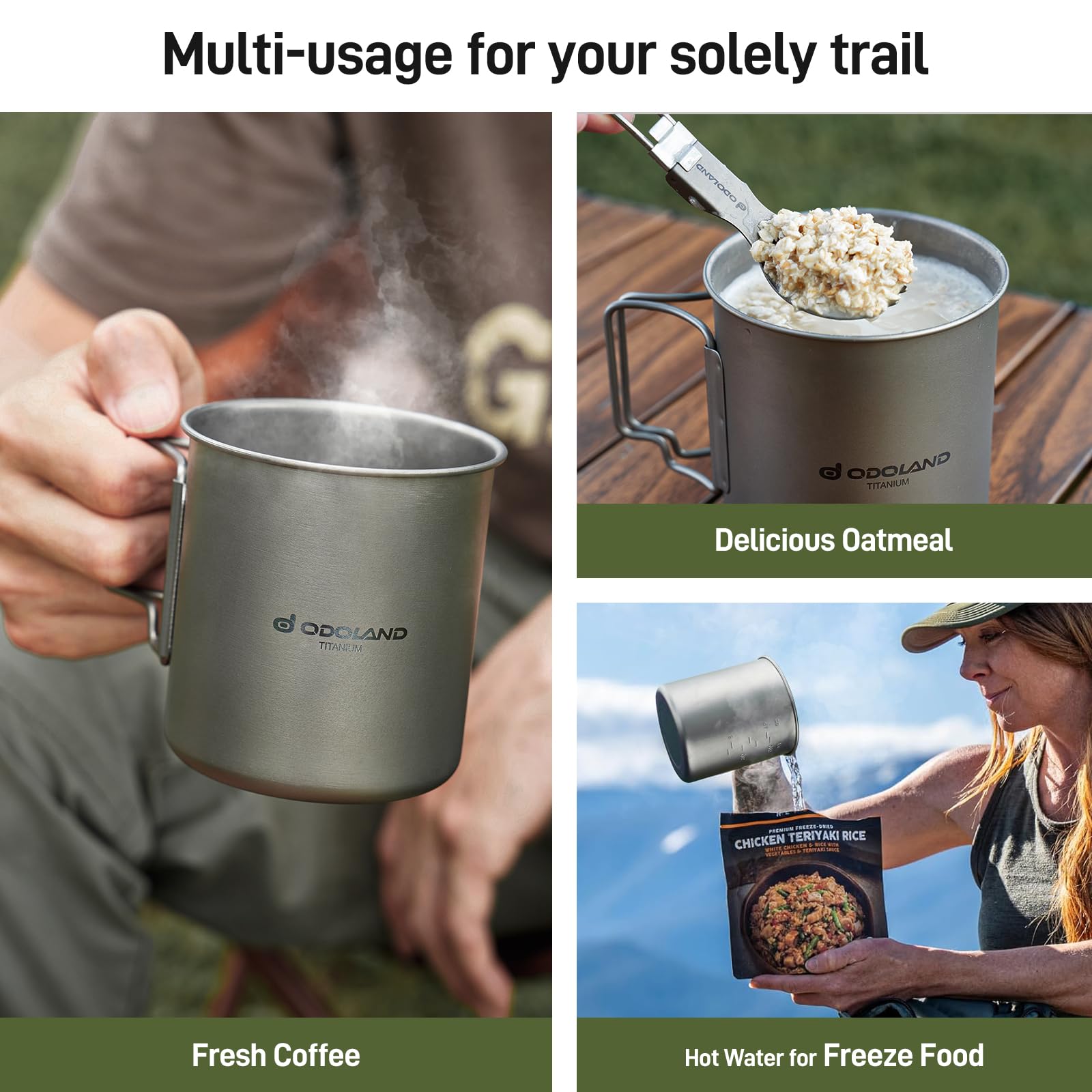 Odoland 750ML Titanium Camping Cookware Set - Lightweight Titanium Pot with Portable Camping Stove & Spork - Perfect for Backpacking, Hiking, Travel, Picnics & Outdoor Adventures