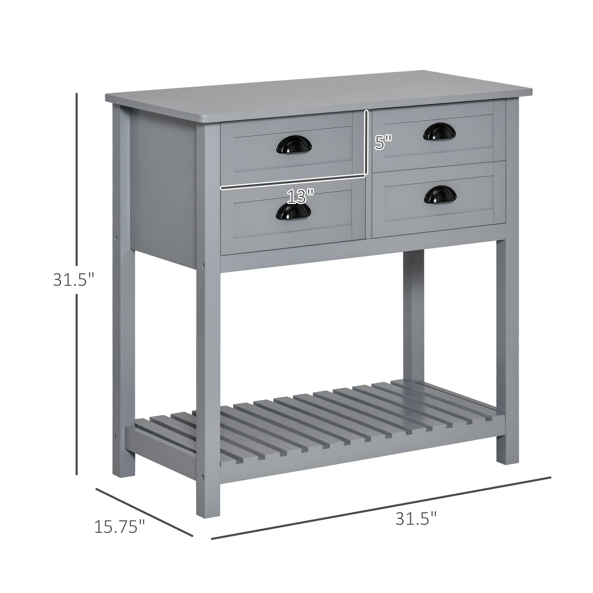 HOMCOM Gray Coffee Bar Cabinet - Kitchen & Living Room Sideboard Buffet with 4 Drawers & Slatted Bottom Shelf | Perfect for Home Bar Setup, Dining Room Storage & Small Space Organization