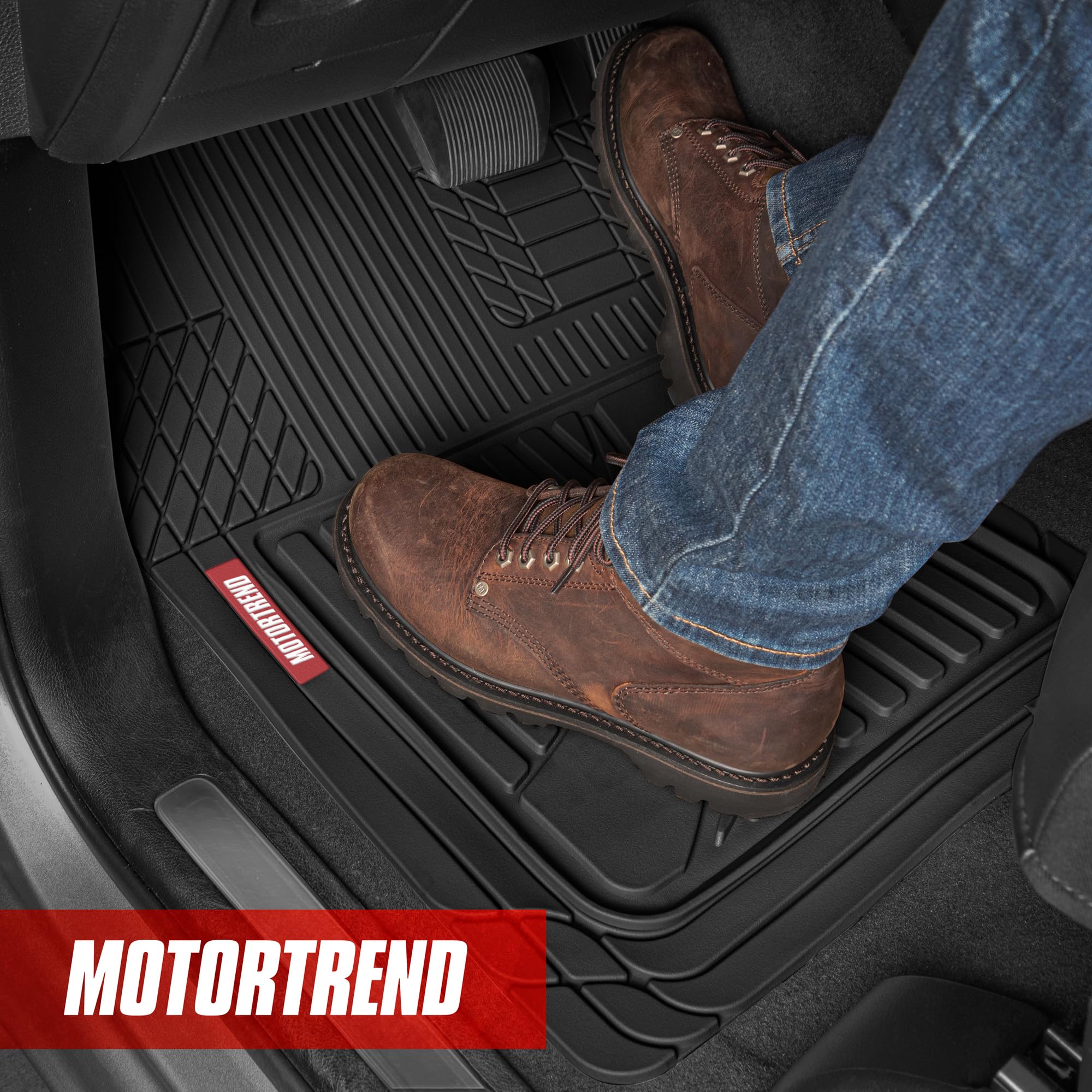 Motor Trend FlexTough™ Heavy Duty Rubber Car Floor Mats - All Weather Protection for Cars, SUVs & Trucks | Universal Fit, Trim-to-Size Design | Includes Front & Rear Seat Mats + Jumbo Cargo Liner | Perfect for Daily Commutes, Road Trips & Off-Road Adventures
