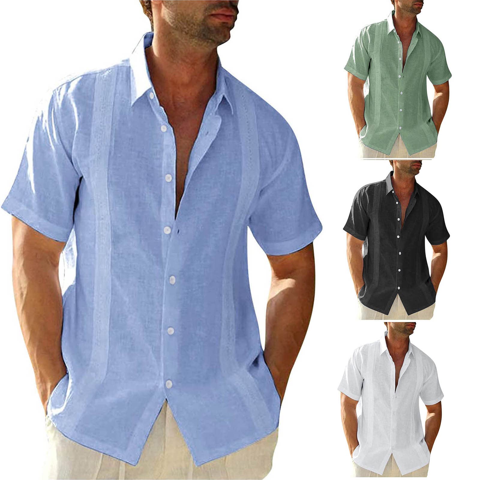 Jsaierl Men's Cotton Linen Shirts - Short Sleeve Button Down Casual Shirt with Regular Fit & Chambray Style | Perfect for Summer, Beach, Office & Outdoor Activities