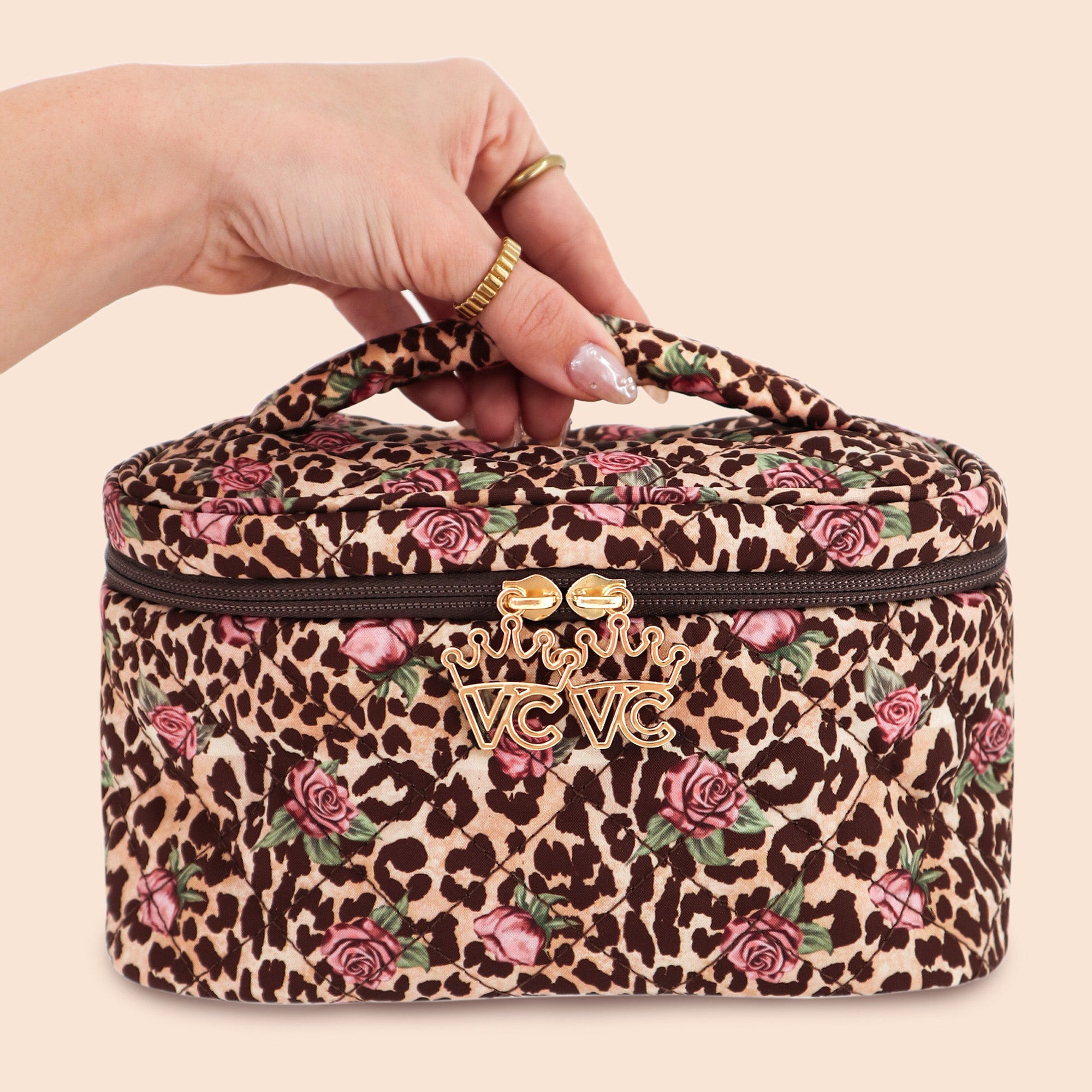 Rosy Leopard Print Vanity Bag for Women - Stylish Cosmetic Makeup Pouch for Travel, Gym & Everyday Use