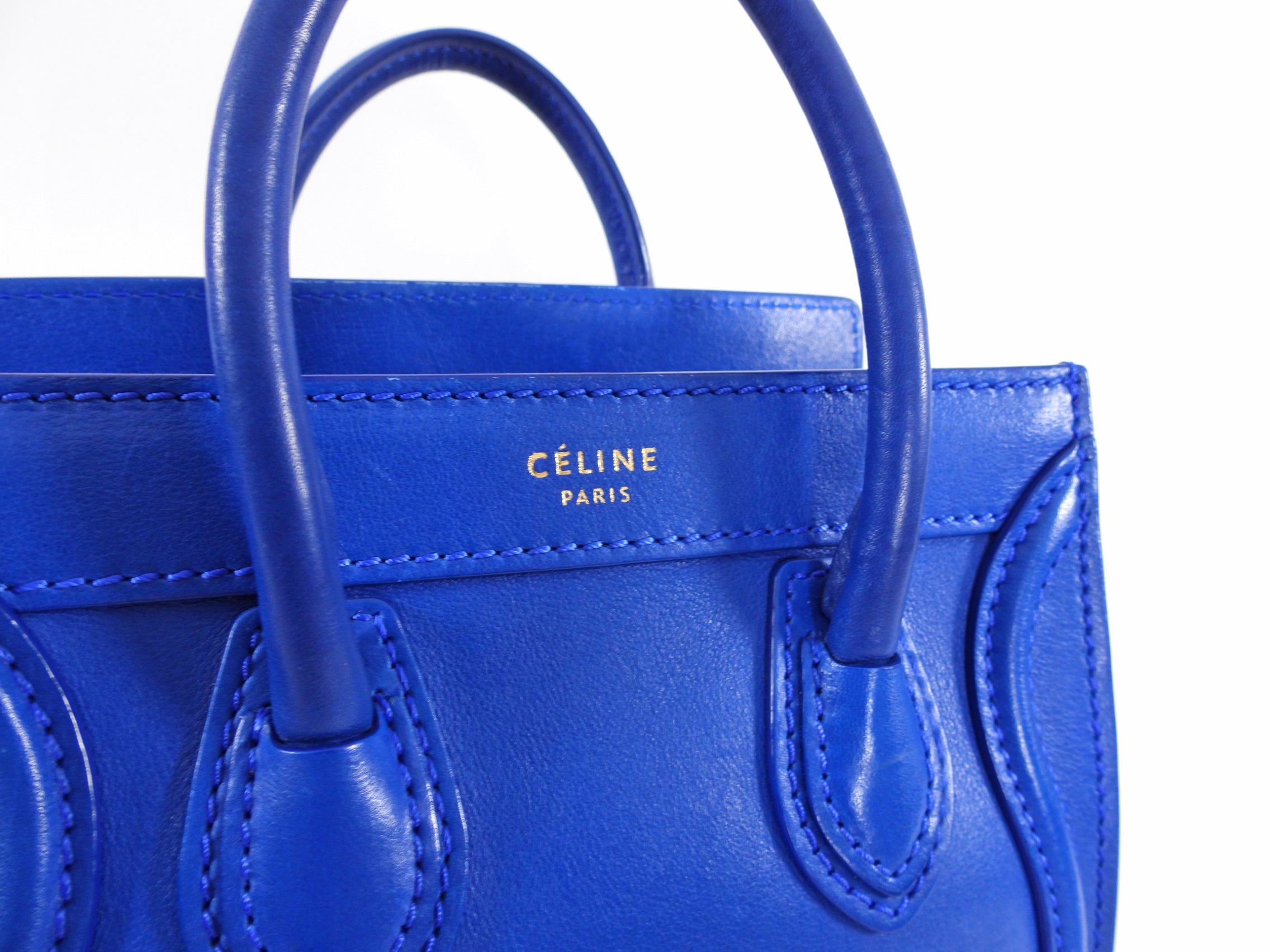 Céline Blue Leather Nano Luggage Tote Crossbody Bag for Women | Luxury Designer Handbag for Work, Travel & Everyday Use