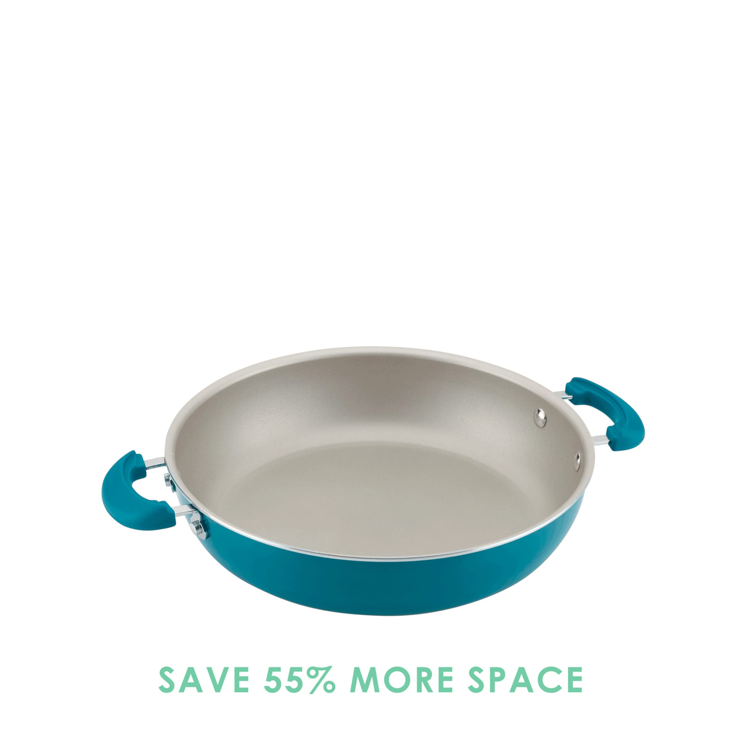 Rachael Ray Nonstick Cookware Set, 8-Piece Stackable Pots and Pans - Turquoise | Durable & Easy Clean for Everyday Cooking, Baking & Meal Prep