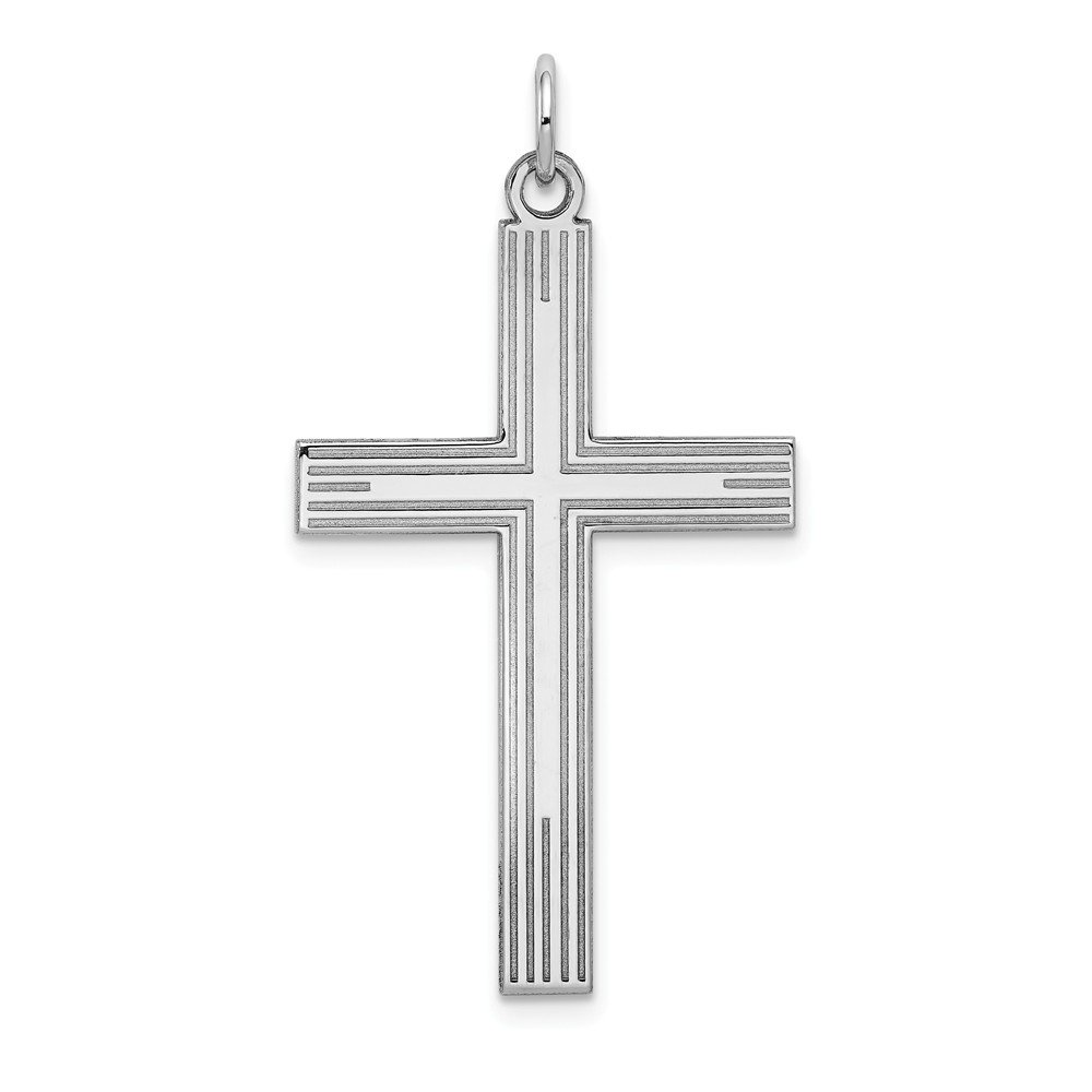 14K White Gold Laser Engraved Cross Pendant Necklace - Elegant Religious Jewelry for Women | Perfect for Church, Weddings & Everyday Wear
