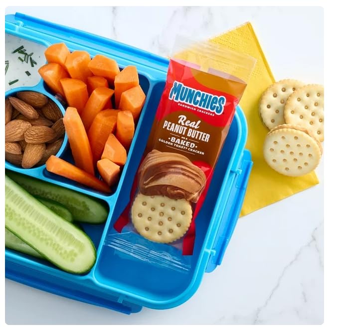 YOLOMOLO Peanut Butter Sandwich Crackers - 8 Pack (1.42 oz Each) with Free White Plastic Spoon & Bookmark Gift - Perfect for School Lunches, Office Snacks, and Travel
