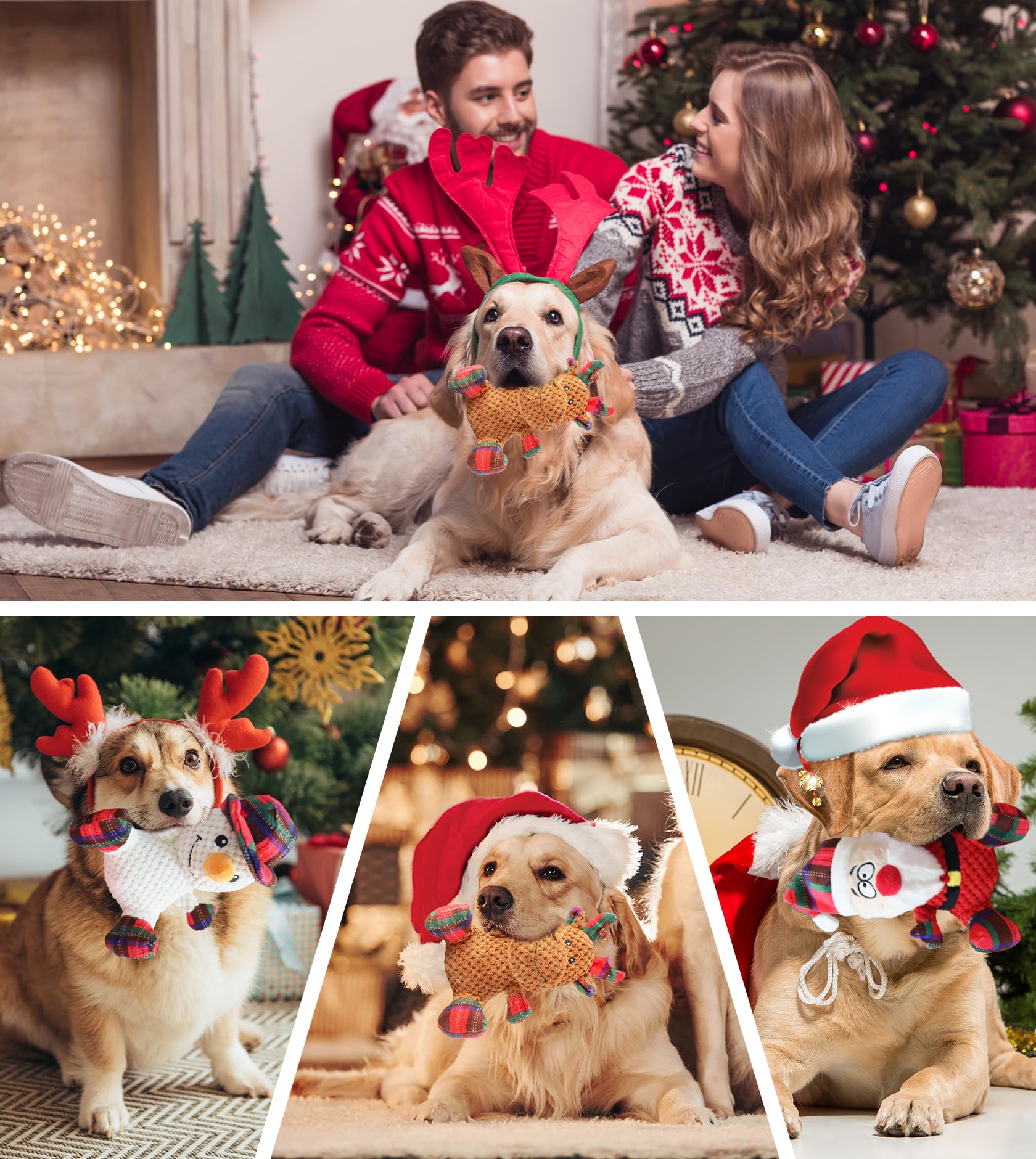 Christmas Dog Toys for Large, Medium & Small Dogs - 3 Pack Plush Squeaky Chew Toys with Stuffed Animals - Funny Puppy Toys for Birthday Gifts & Holiday Playtime - Perfect for Chewing, Fetching & Cuddling