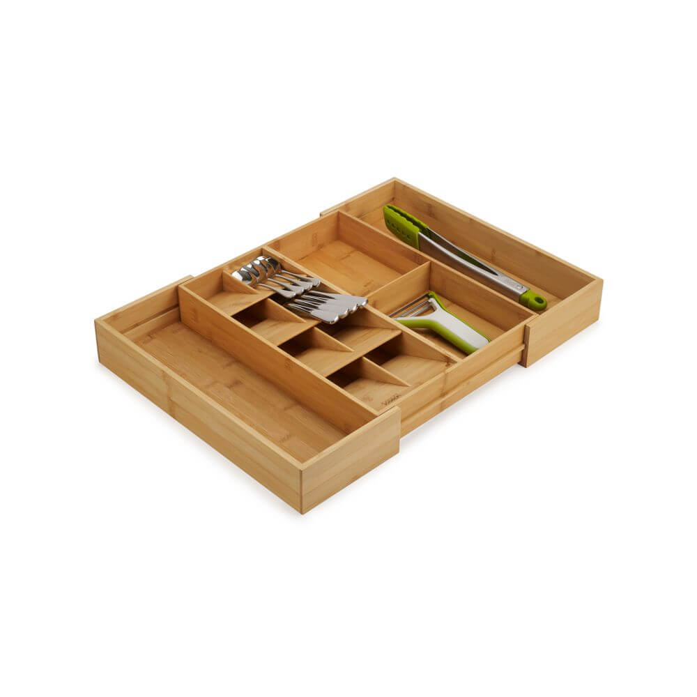 Joseph Joseph Expandable Bamboo Cutlery Organizer - Kitchen Utensil Holder for Drawer Storage, Perfect for Spoons, Forks, Knives & Cooking Tools - Ideal for Home, Office & Travel Use