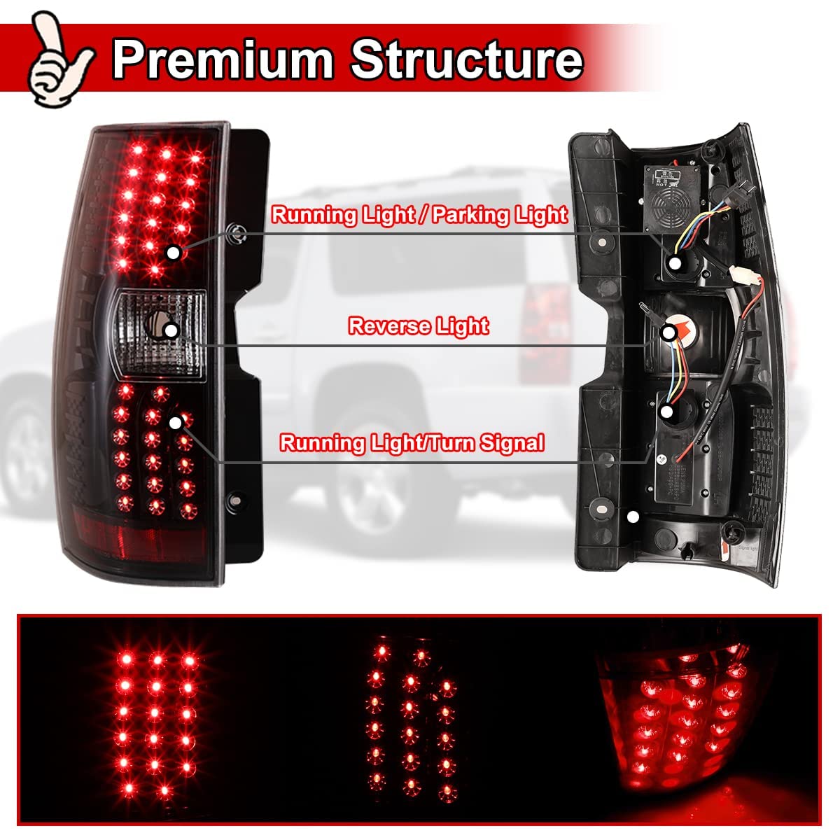Nixon Offroad LED Tail Lights for Chevrolet Suburban & Tahoe 2007-2014 - Glossy Black Housing with Clear Lens - Replacement Rear Lamps Assembly | Perfect for Off-Roading, Night Driving & Vehicle Customization