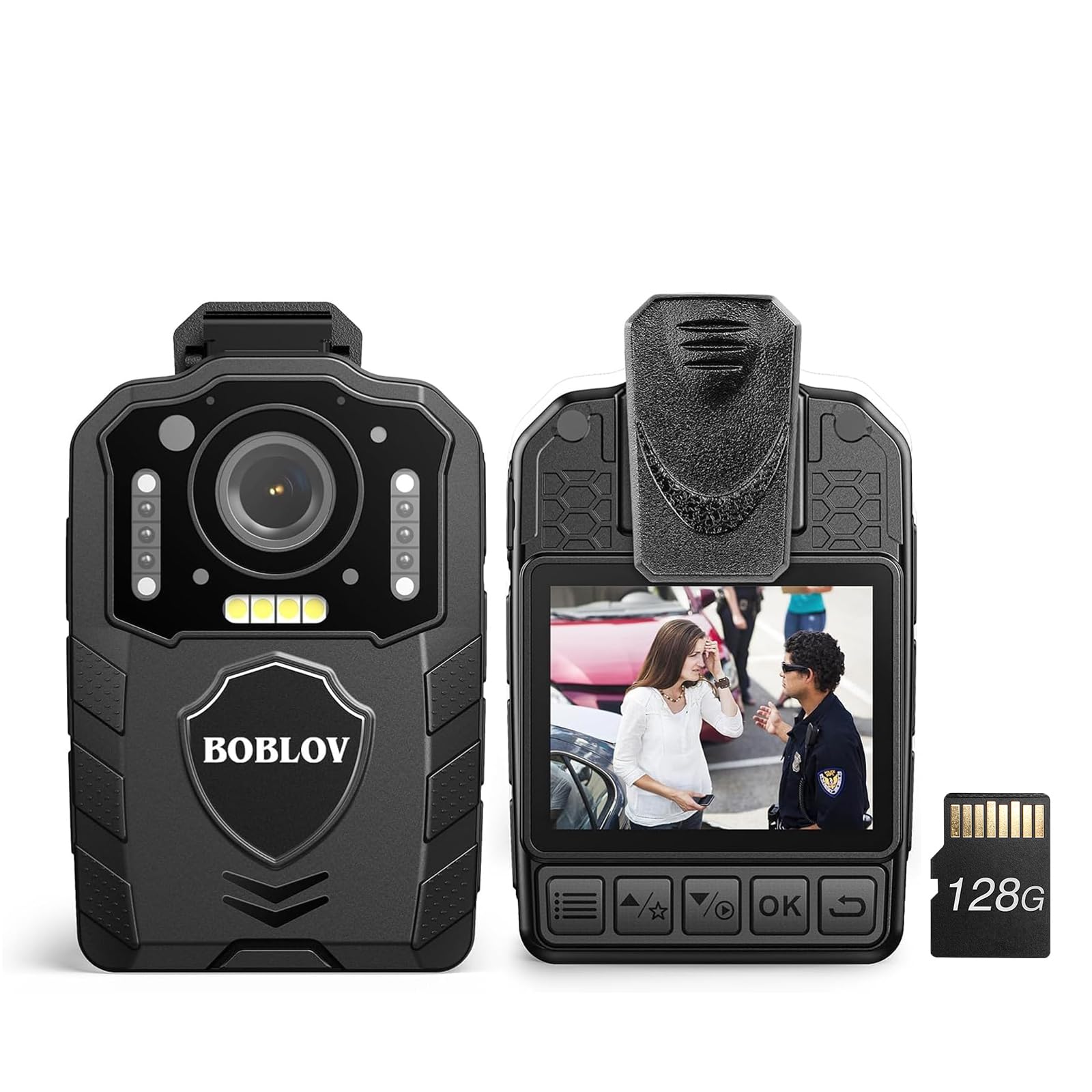 BOBLOV KJ25 1080P Body Camera with Night Vision, 128GB Storage, 13-Hour Video Recording - Ideal for Police, Law Enforcement, Security Guards & Pet Walking (Waterproof & Durable)