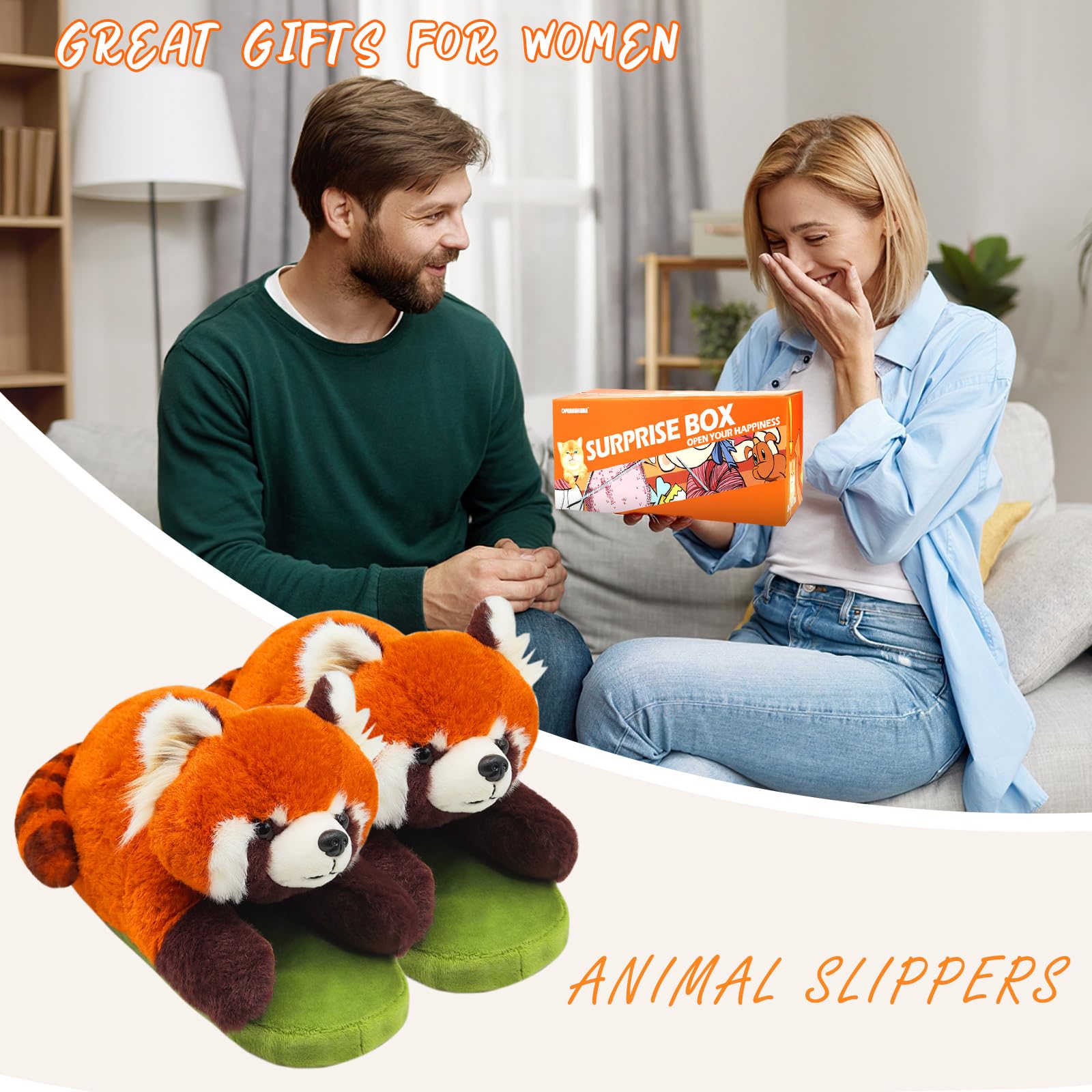 Funny Animal Slippers for Women - Cute Cartoon Fluffy House Slippers with Soft Memory Foam, Cozy Cotton Indoor Slides | Perfect Birthday Gifts for Her, Wife, Girlfriend - Great for Relaxing at Home, Lounging & Gift Giving Occasions