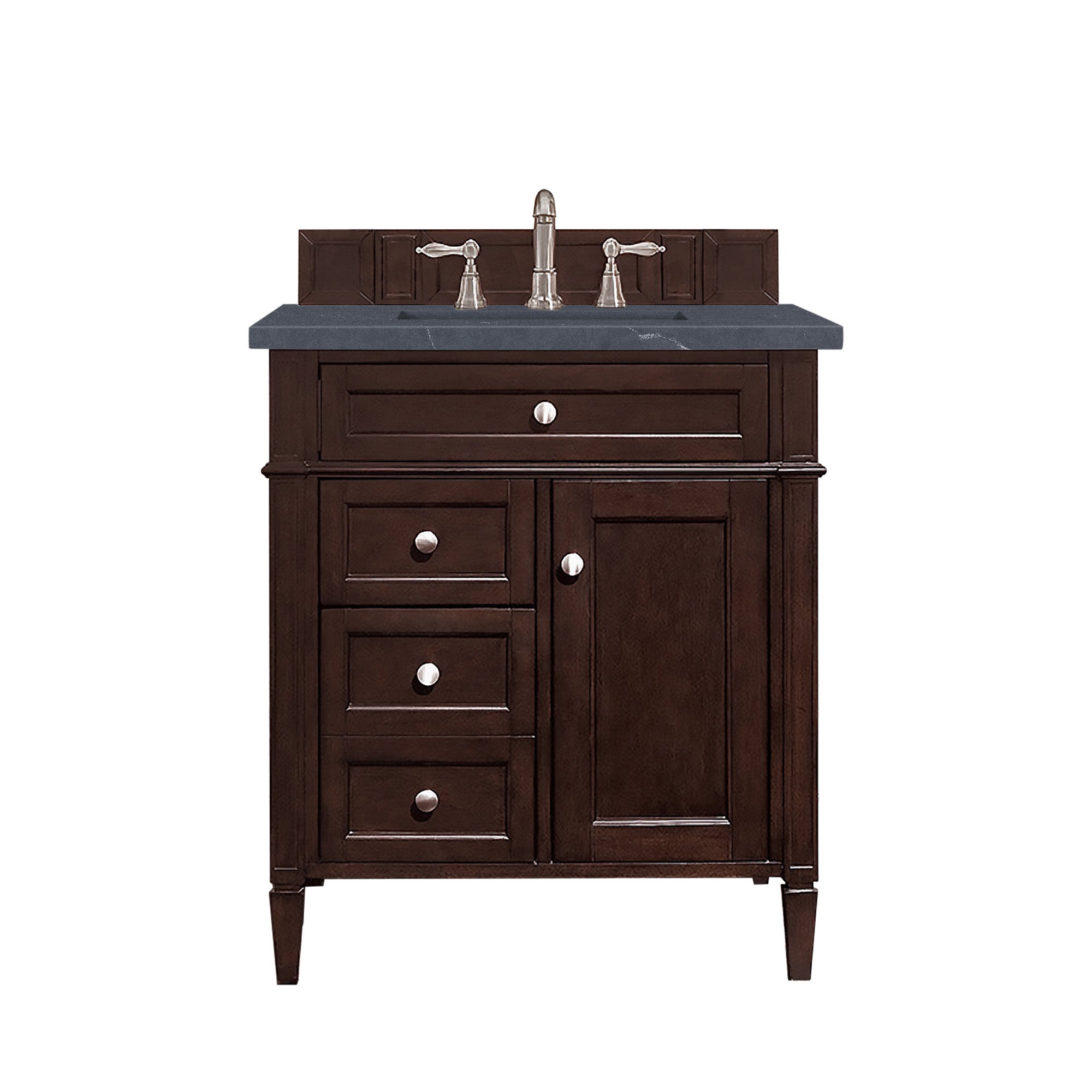 Brittany 30-Inch Single Bathroom Vanity with Burnished Mahogany Finish & 3CM Charcoal Soapstone Quartz Top - Perfect for Modern Master Bath or Powder Room Makeovers