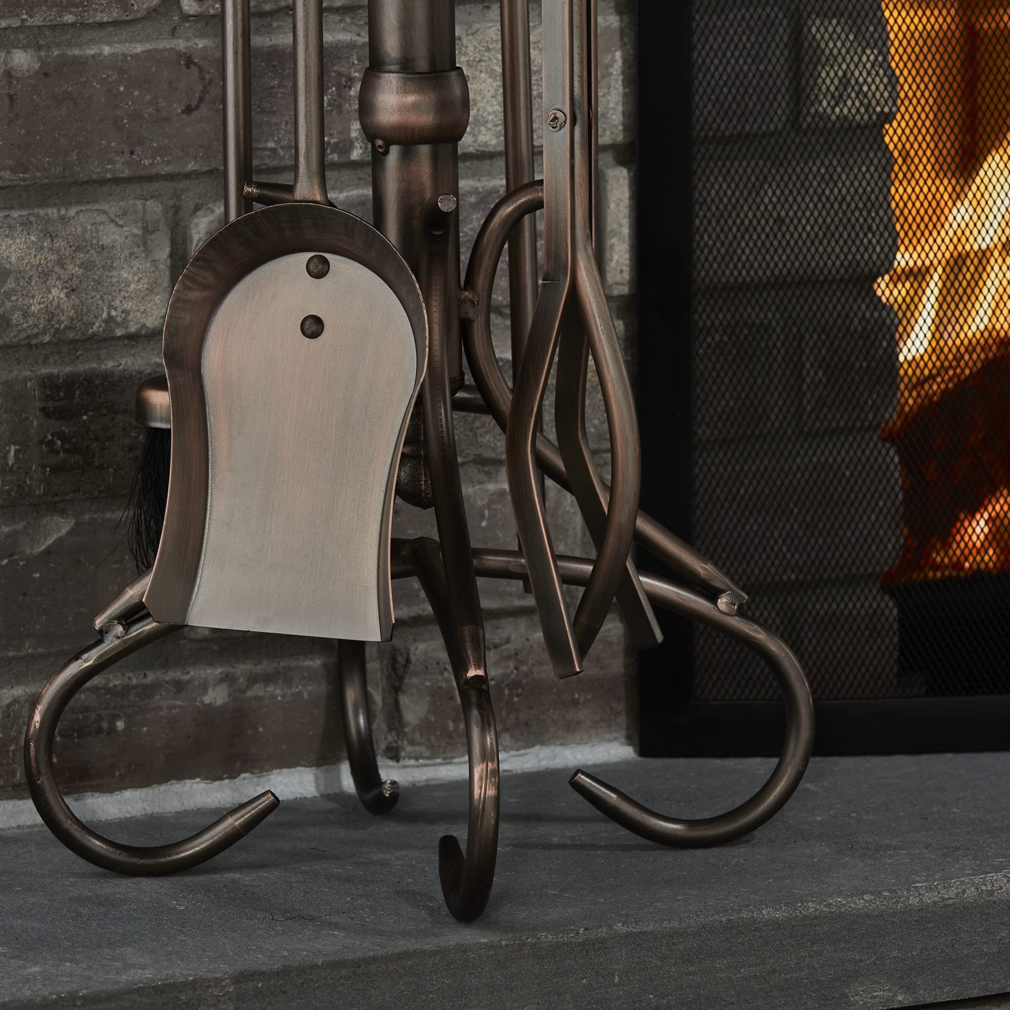 UniFlame F-1657 5-Piece Venetian Bronze Fireplace Tools Set with Heavy Crook Handles - Perfect for Indoor Fireplace, Hearth, and Home Decor