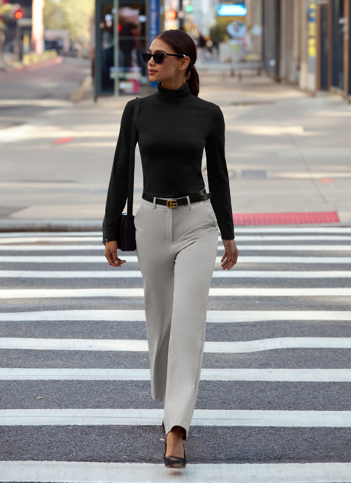Women's Fluffy Bootcut Twill Pants - Soft & Stretchy Winter Slacks for Casual Wear & Office Outfits