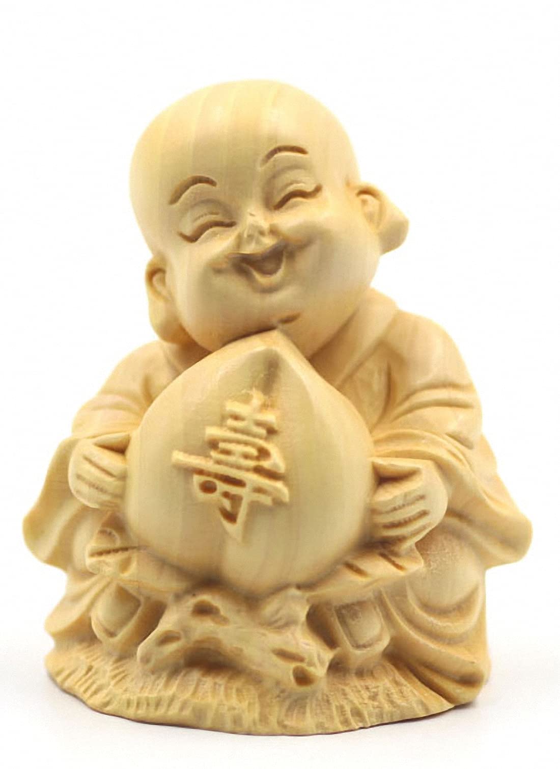 5PCS Natural Boxwood Hand Carved Chinese Fu Kid Statue Sets - Feng Shui Decor for Home, Office & Gift Giving