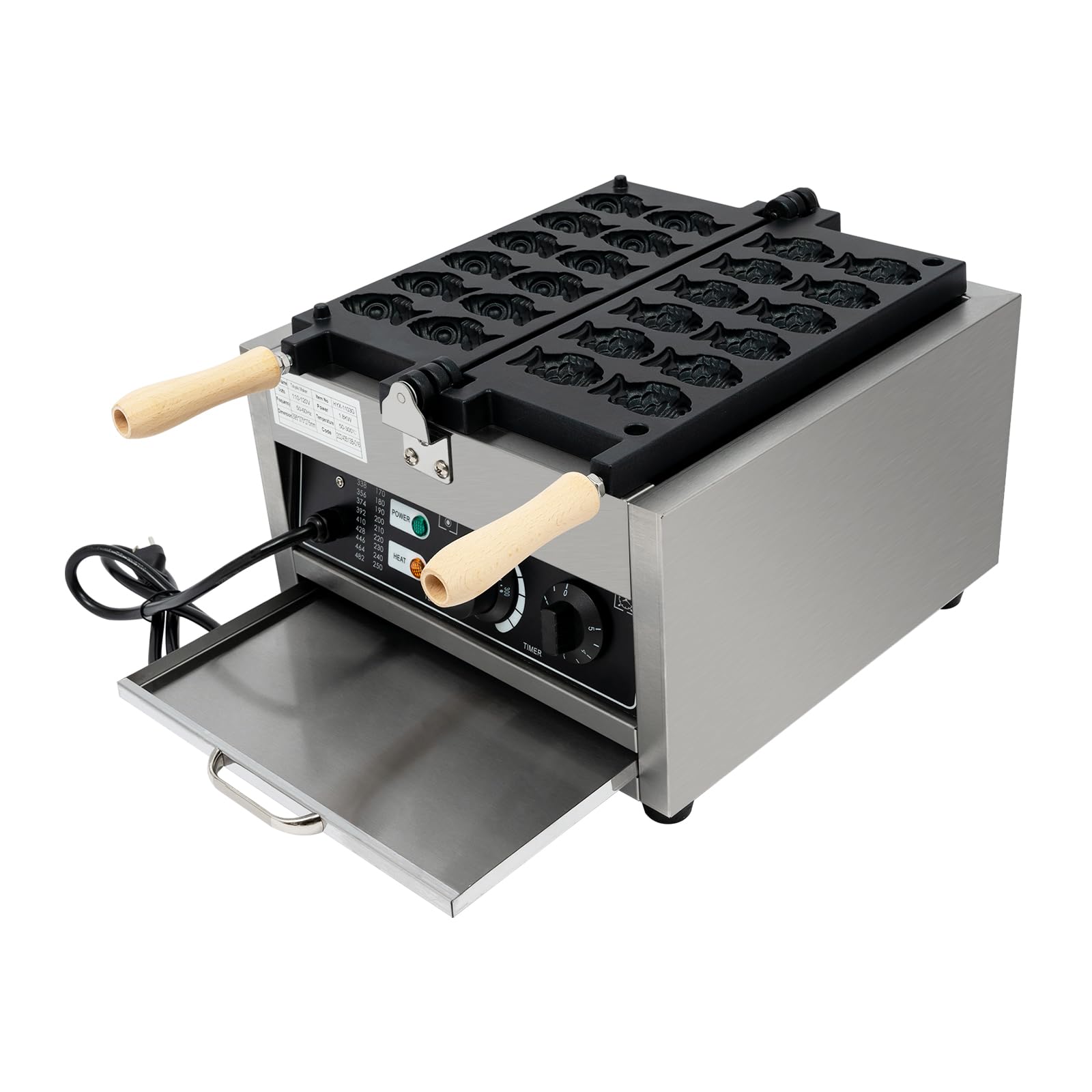 Electric Taiyaki Waffle Maker 1800W - Non-Stick Fish Shaped Waffle Iron with Adjustable Temperature (122-572°F) & 12 Cavities - Perfect for Restaurants, Cafes, Snack Shops, and Home Breakfast - Make Delicious Japanese Fish-Shaped Pancakes and Waffles