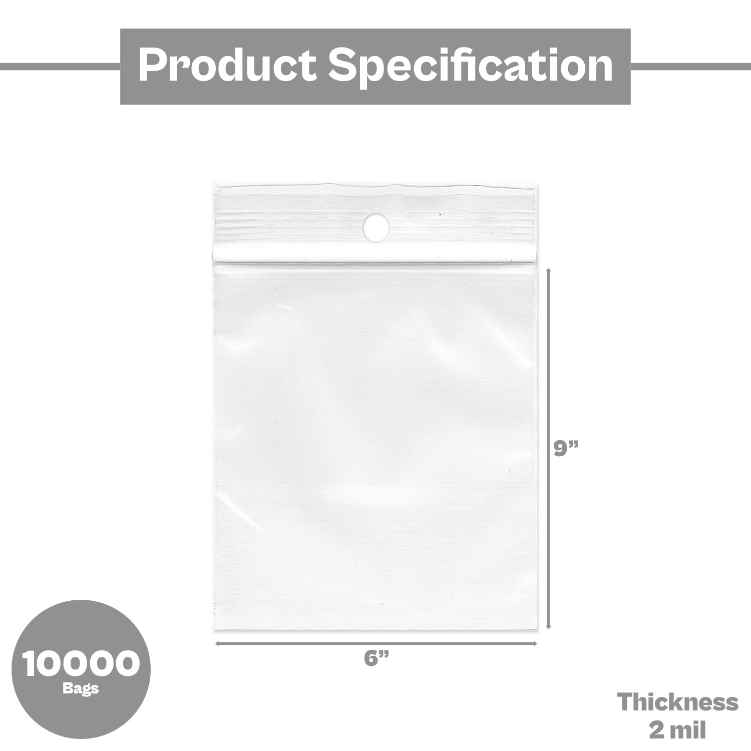 PSBM 6x9 Inch Clear Reclosable Zipper Bags - 2 Mil Poly Plastic Storage Bags (10000 Pack) | Durable & Lightweight Zip Bags for Organizing Small Parts, Crafts, Jewelry & Office Supplies | Perfect for Home, Workshop & Retail Use