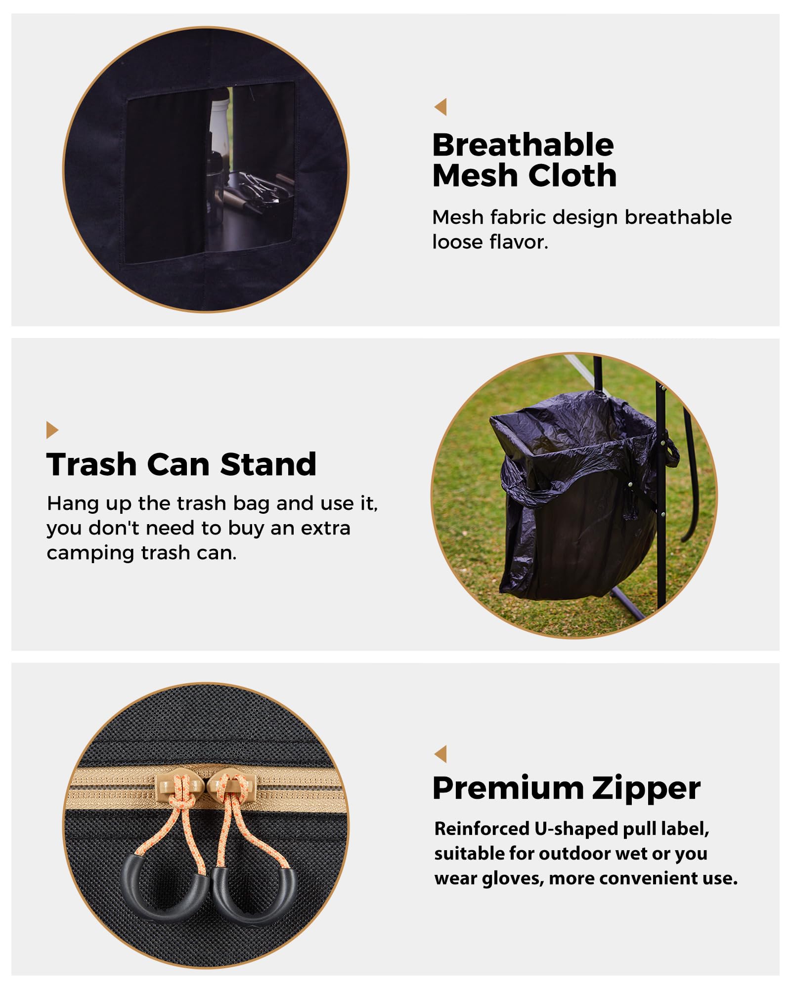 KingCamp XL-Black Bamboo Folding Camping Table with Aluminum Frame, Lantern Pole, Side Hooks & Pockets - Portable Outdoor Cooking Station for Camping, Picnics, BBQ & Tailgating