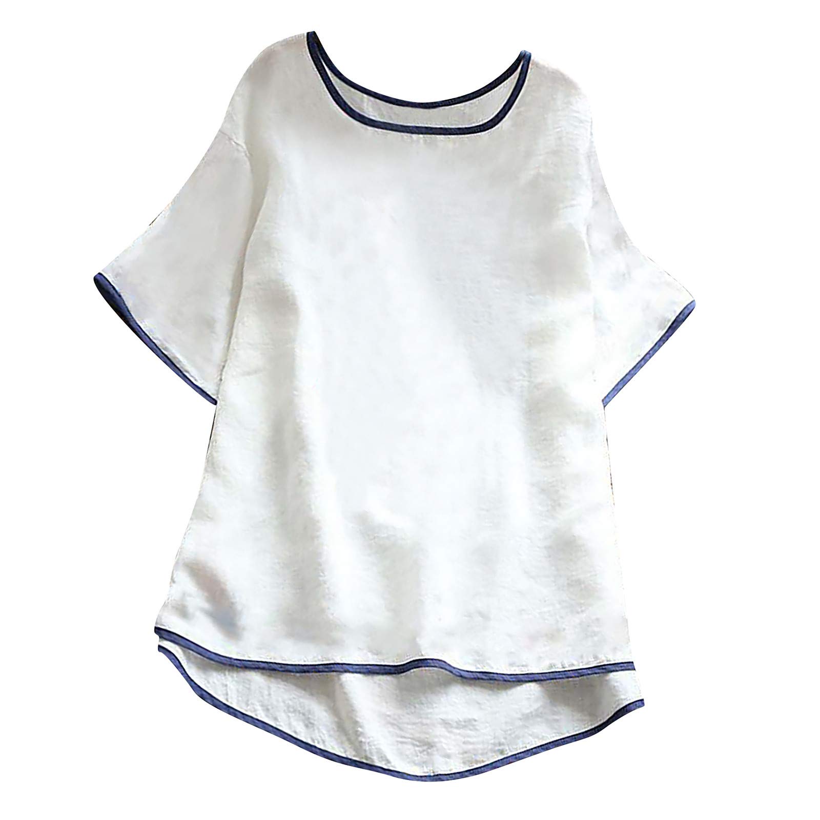 Women's Cotton Linen Short Sleeve T-Shirts - Summer Casual Crewneck Blouses, Loose Fit Plain Basic Tops for Everyday Wear, Beach Outings & Weekend Relaxation