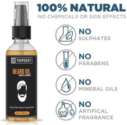 TEEPZEEY Natural Beard Growth Oil for Thicker & Longer Facial Hair - 50ml | Salicylic Acid Face Serum for Acne Treatment, Pimple & Dark Spot Removal - 40ml | Grooming Kit for Men's Daily Skincare & Beard Care Routine