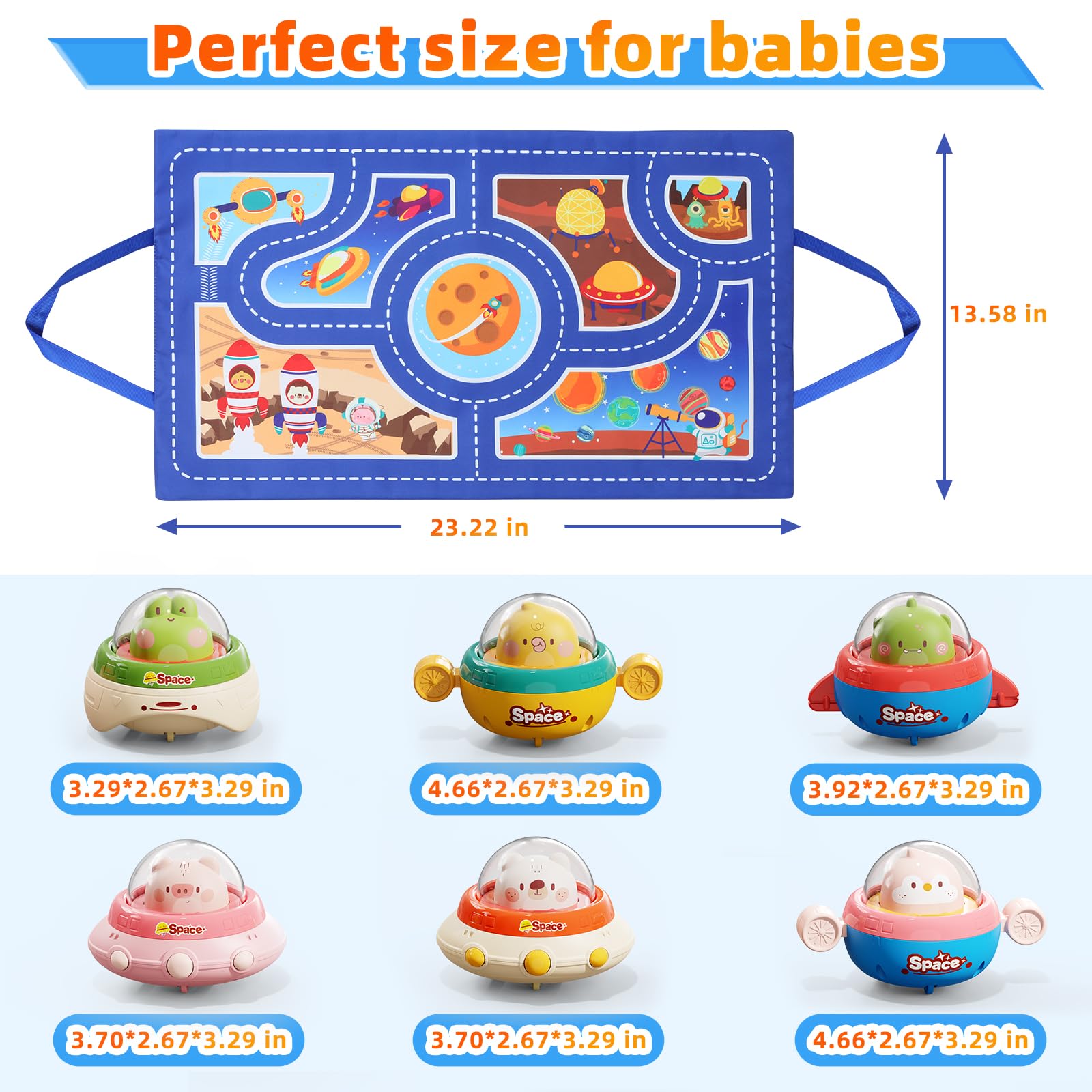6PCS Animal Car Toys with Playmat - Space Theme Gift for 1 Year Old | Birthday & Christmas Present for Babies 12-18 Months