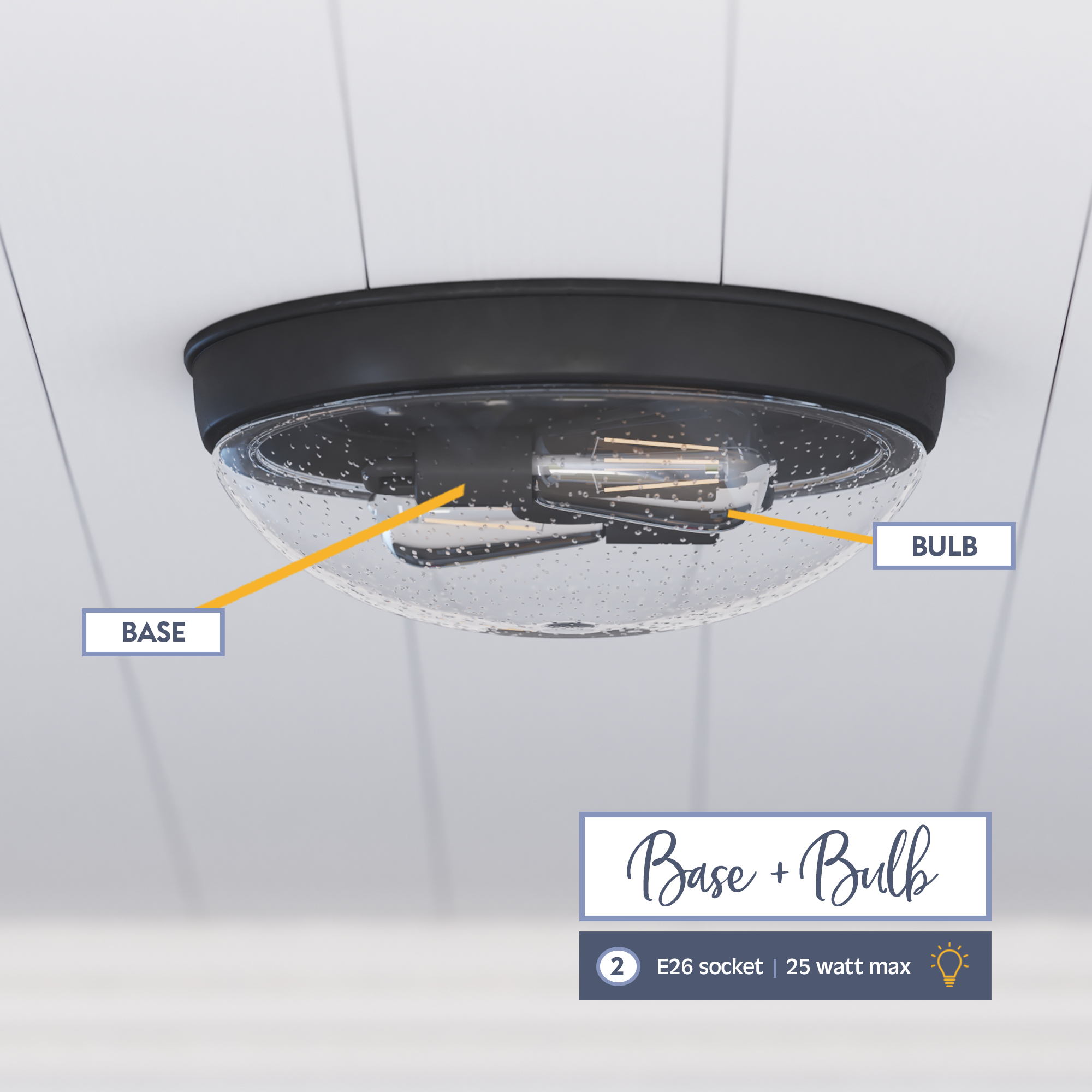 Madalyn Dome Flushmount Light Fixture - Clear Seeded Glass with Espresso Finish - Modern Ceiling Lighting for Bedroom, Kitchen & Hallway
