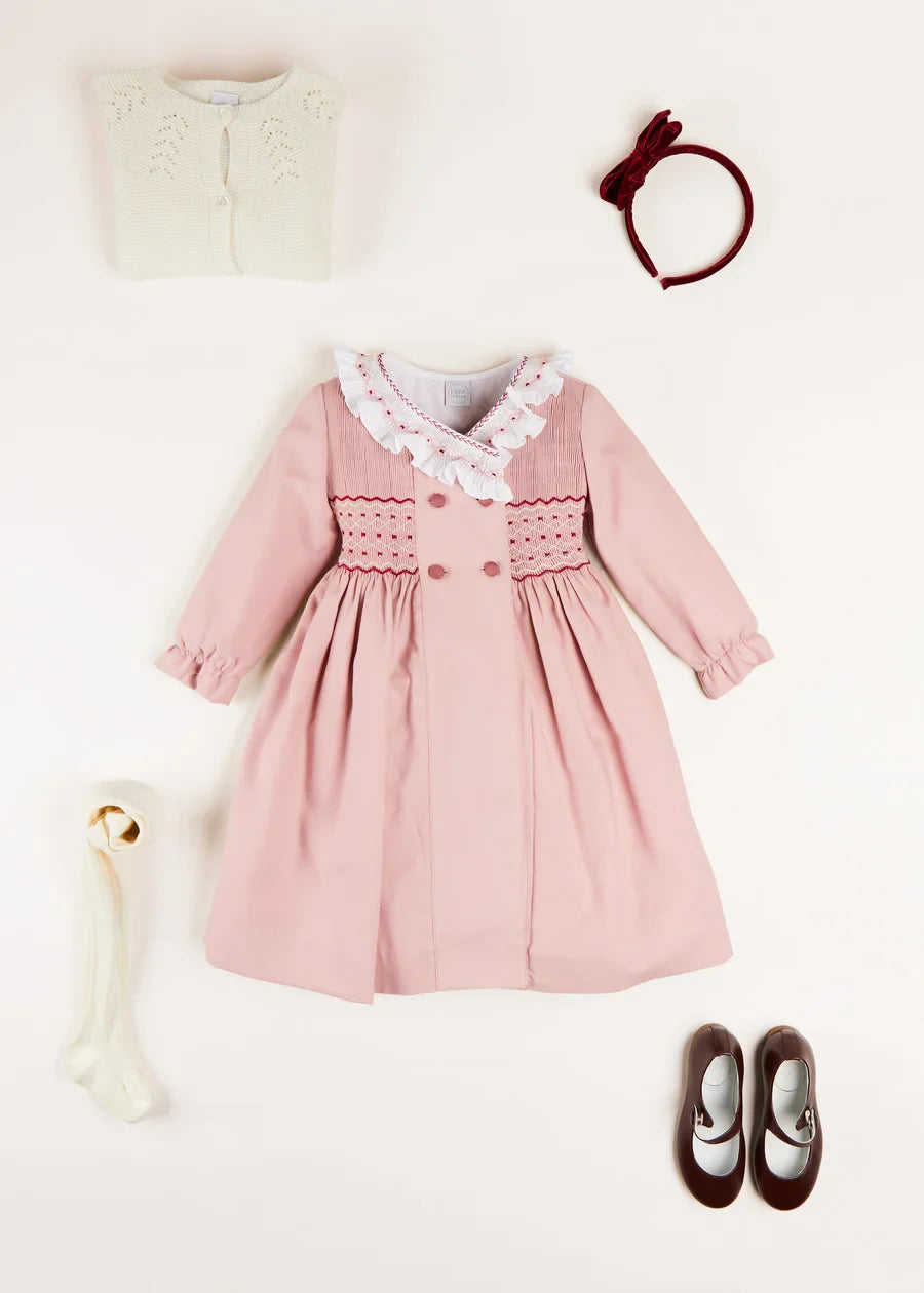 Pink Hand-Smocked Dress for Girls - Elegant Floral Embroidery & Comfortable Cotton Fabric - Perfect for Parties, Weddings & Special Occasions