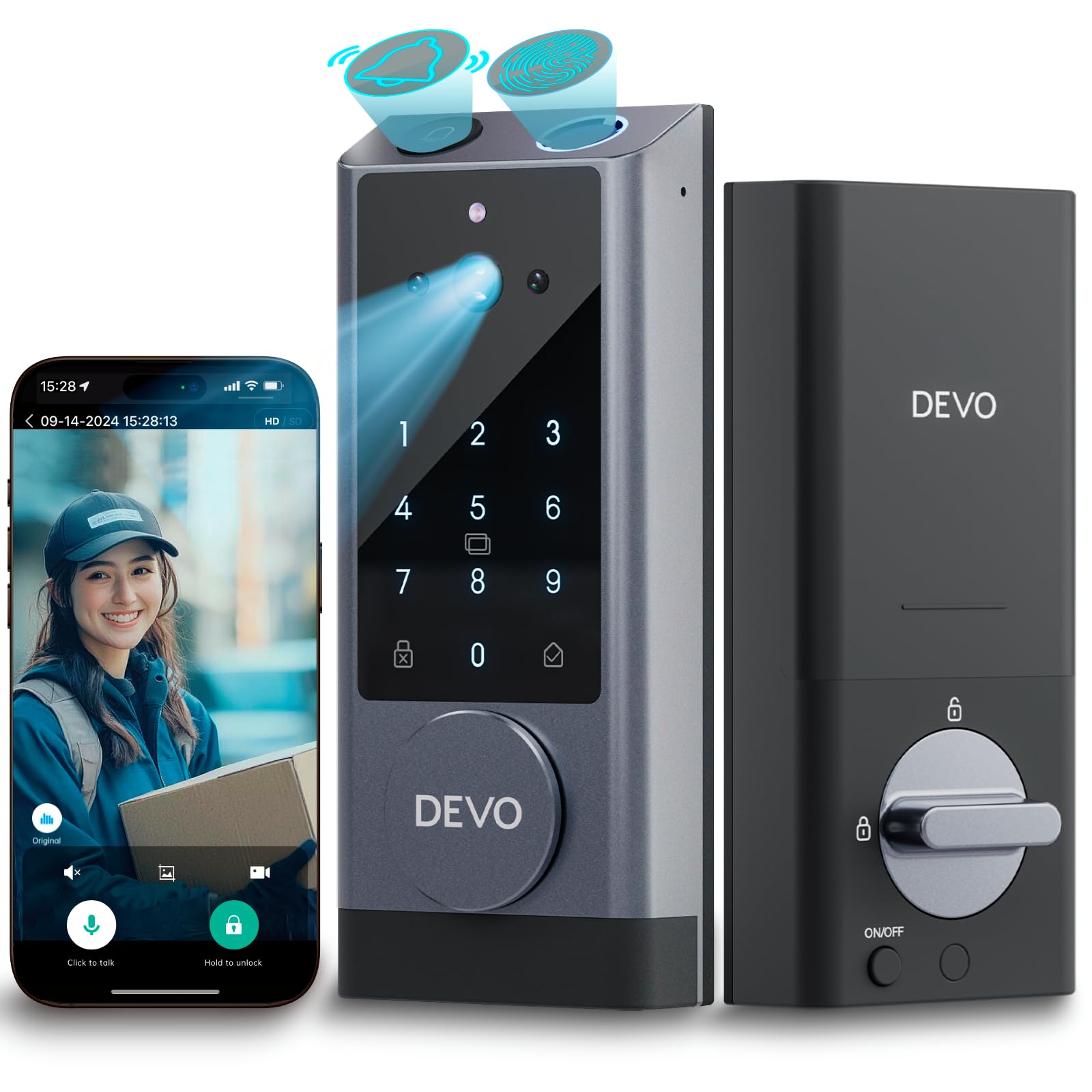 Devo G1 Video Smart Lock with Camera & Doorbell - 6-in-1 Keyless Entry Door Lock with App Remote Control, Fingerprint ID, Auto Lock, Built-in Wi-Fi Smart Deadbolt for Front Door - Easy Installation, Waterproof, BHMA Grade 3 - Perfect for Home Security, Smart Home Integration & Hands-Free Access