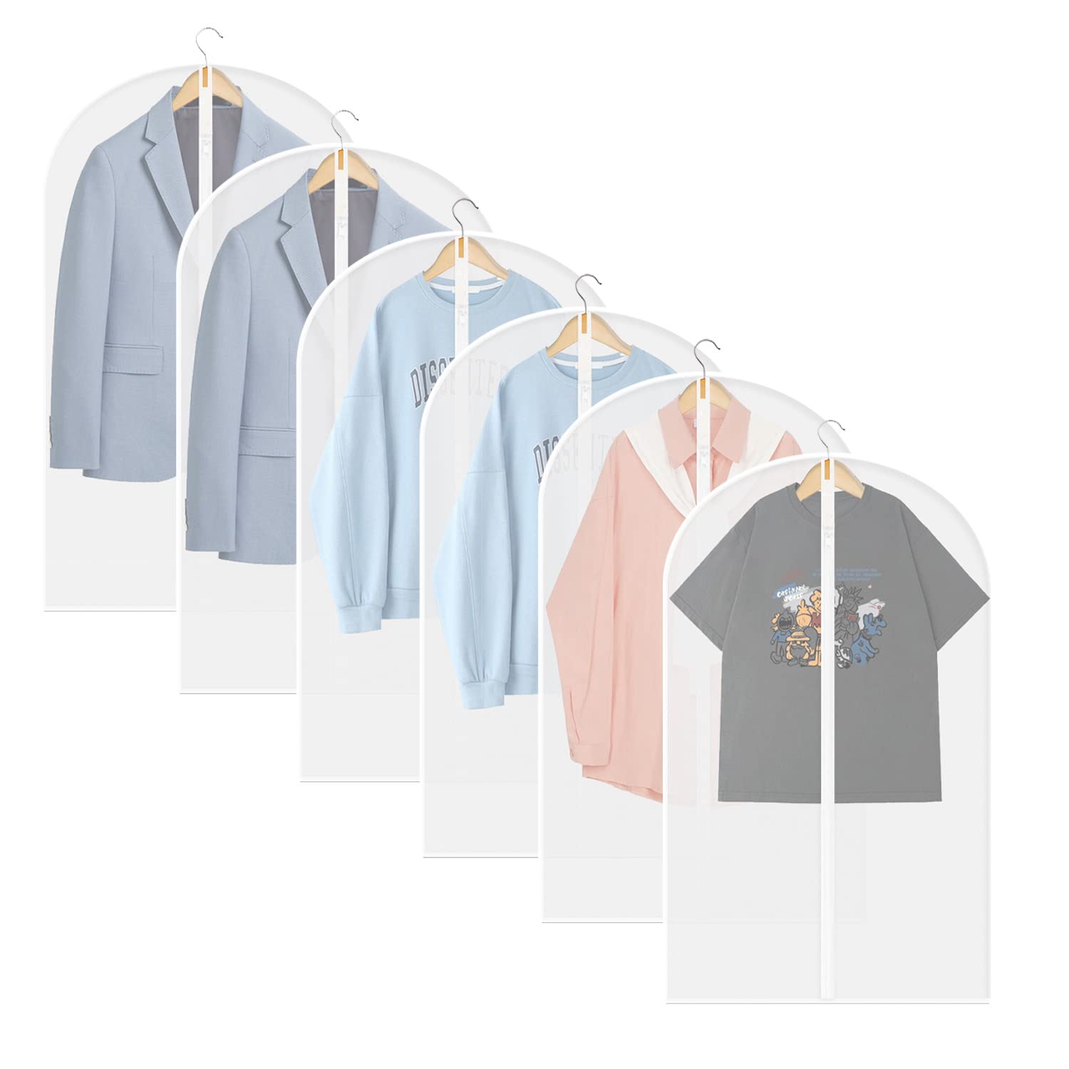 Yehorin 6-Pack Clear Plastic Garment Bags for Hanging Clothes - 24