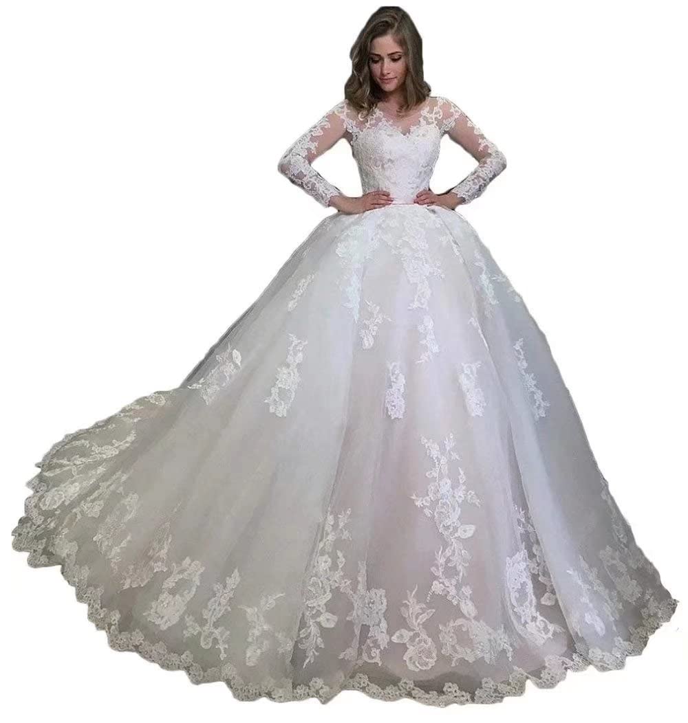 Elegant Modest Lace Wedding Dress with Long Sleeves - A-Line Bridal Gown for Women | Perfect for Church, Beach, and Formal Wedding Ceremonies